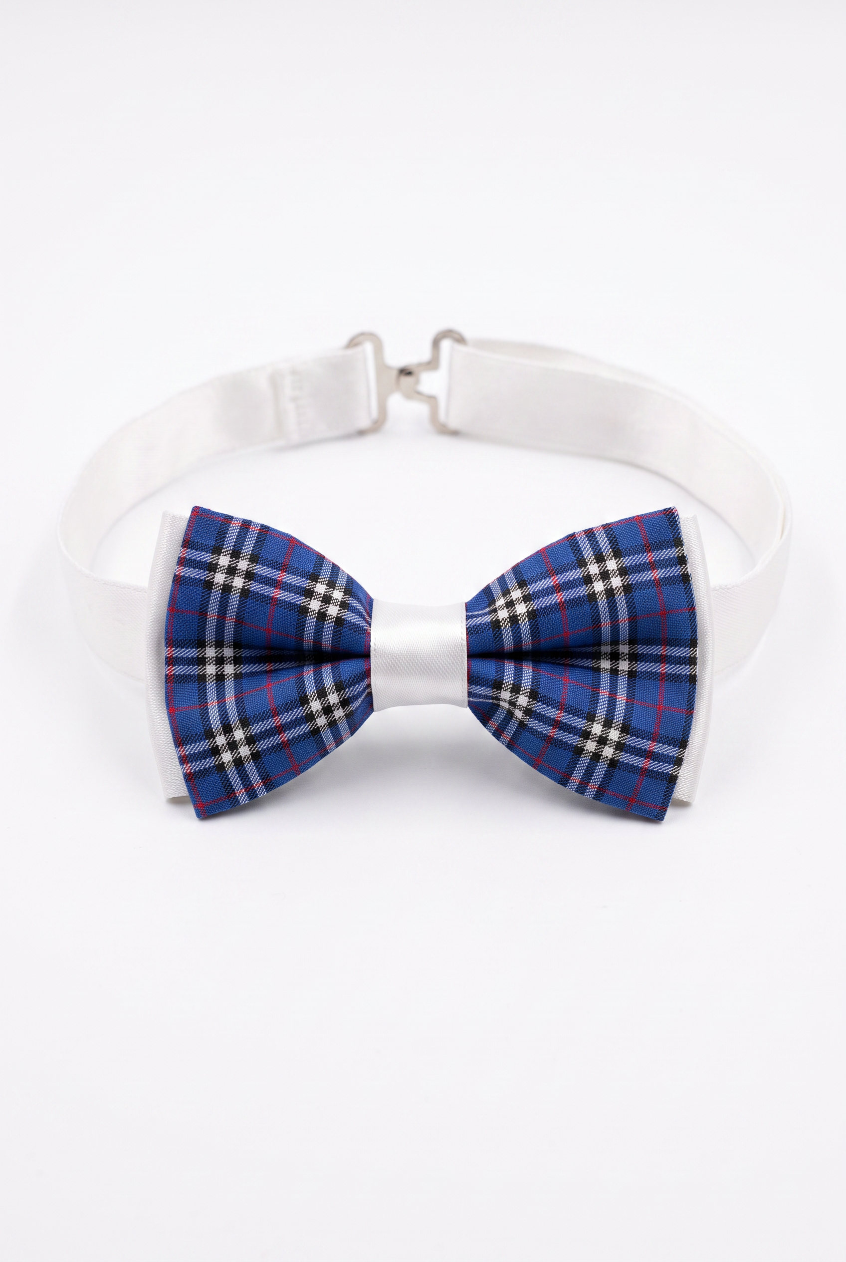 Kids Bow Tie – Adjustable Pre-Tied Bow Tie for Boys - Blue Checked White Strap