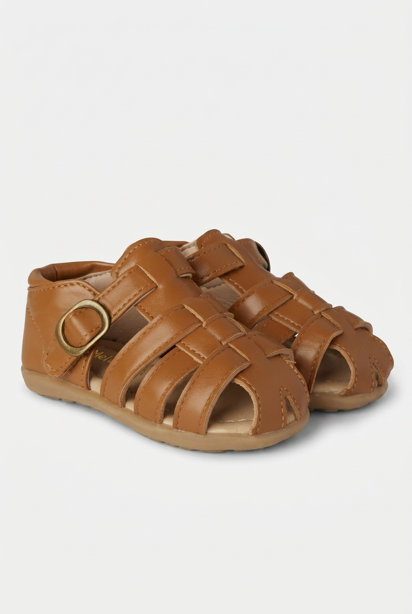 Kinder Leder Fischer Sandalen Hellbraun Braun – Kleinkinder Jungen Mädchen Geschlossene Zehen Sommer Schnallenschuhe
