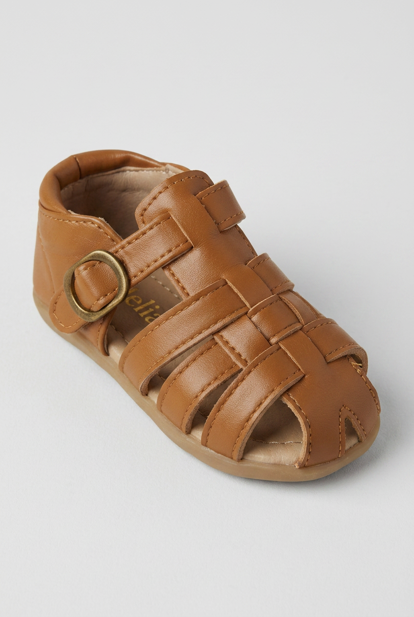 Kinder Leder Fischer Sandalen Hellbraun Braun – Kleinkinder Jungen Mädchen Geschlossene Zehen Sommer Schnallenschuhe