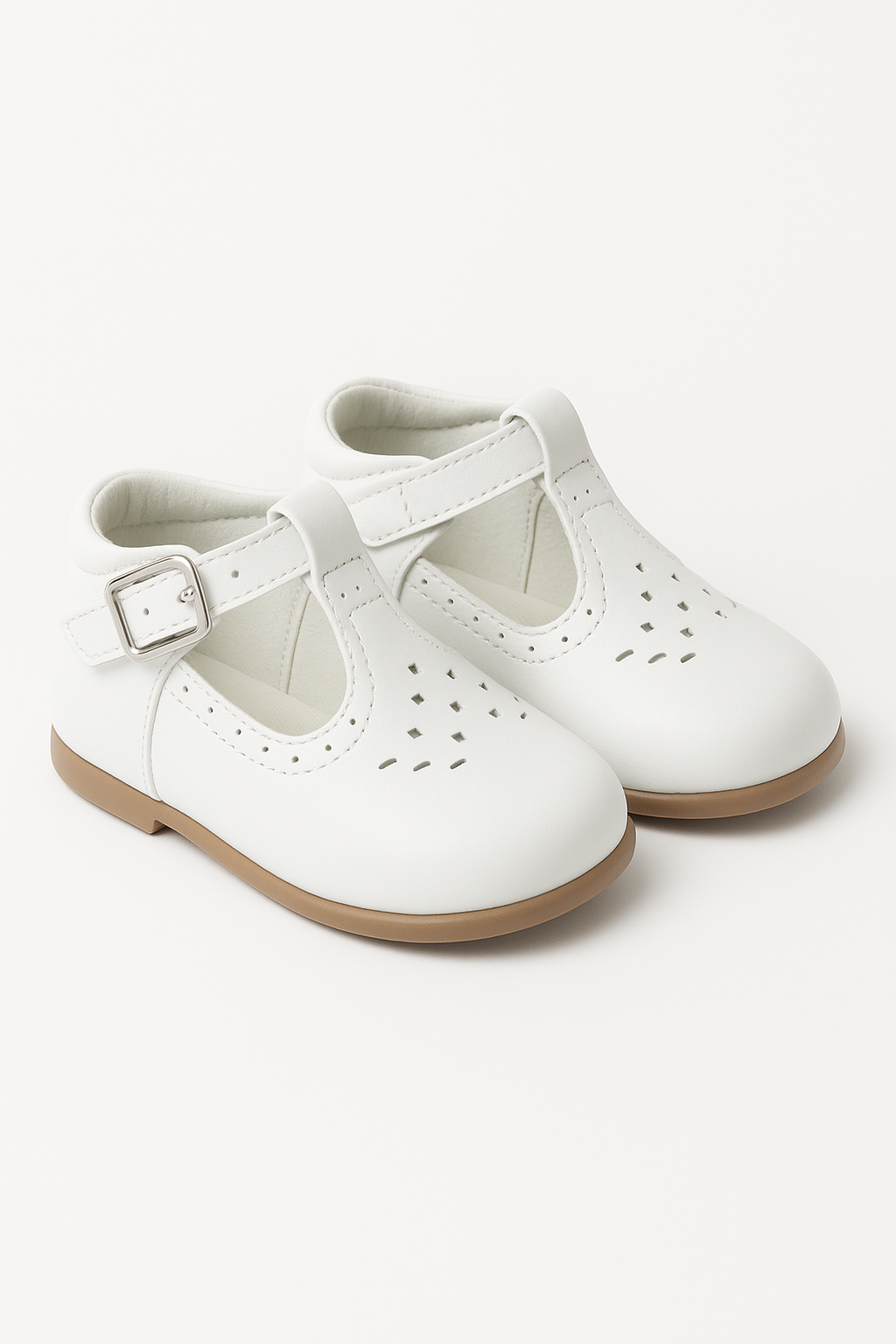 Kids Unisex Buckled Mary Jane Shoes - AARON - White Pair Side Picture