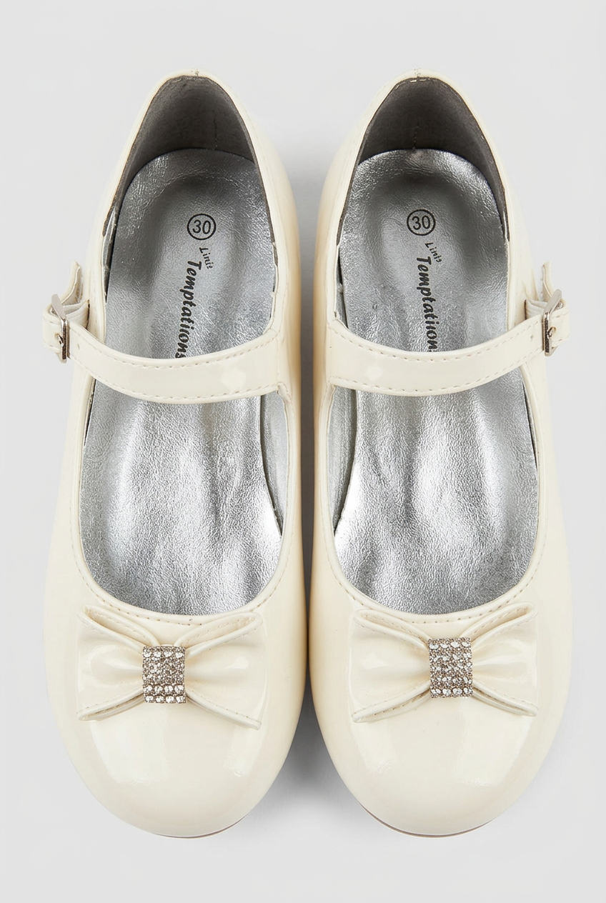Kinder Mary Jane Ballerinas mit Schleife – Elegante Festtagsschuhe in Elfenbein