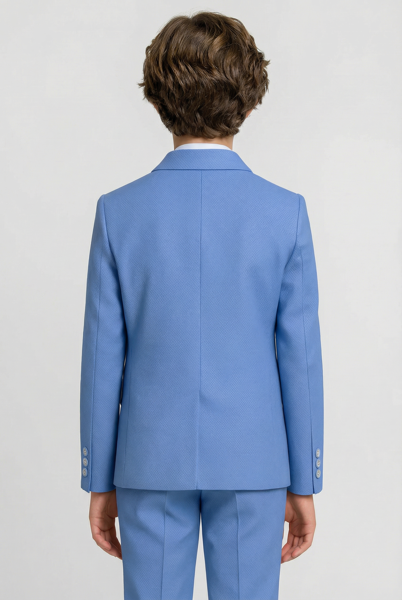 Erkek Çocuk 5 Parça Dokulu Örgü Takım Çift Düğmeli Yelekli - Açık Mavi