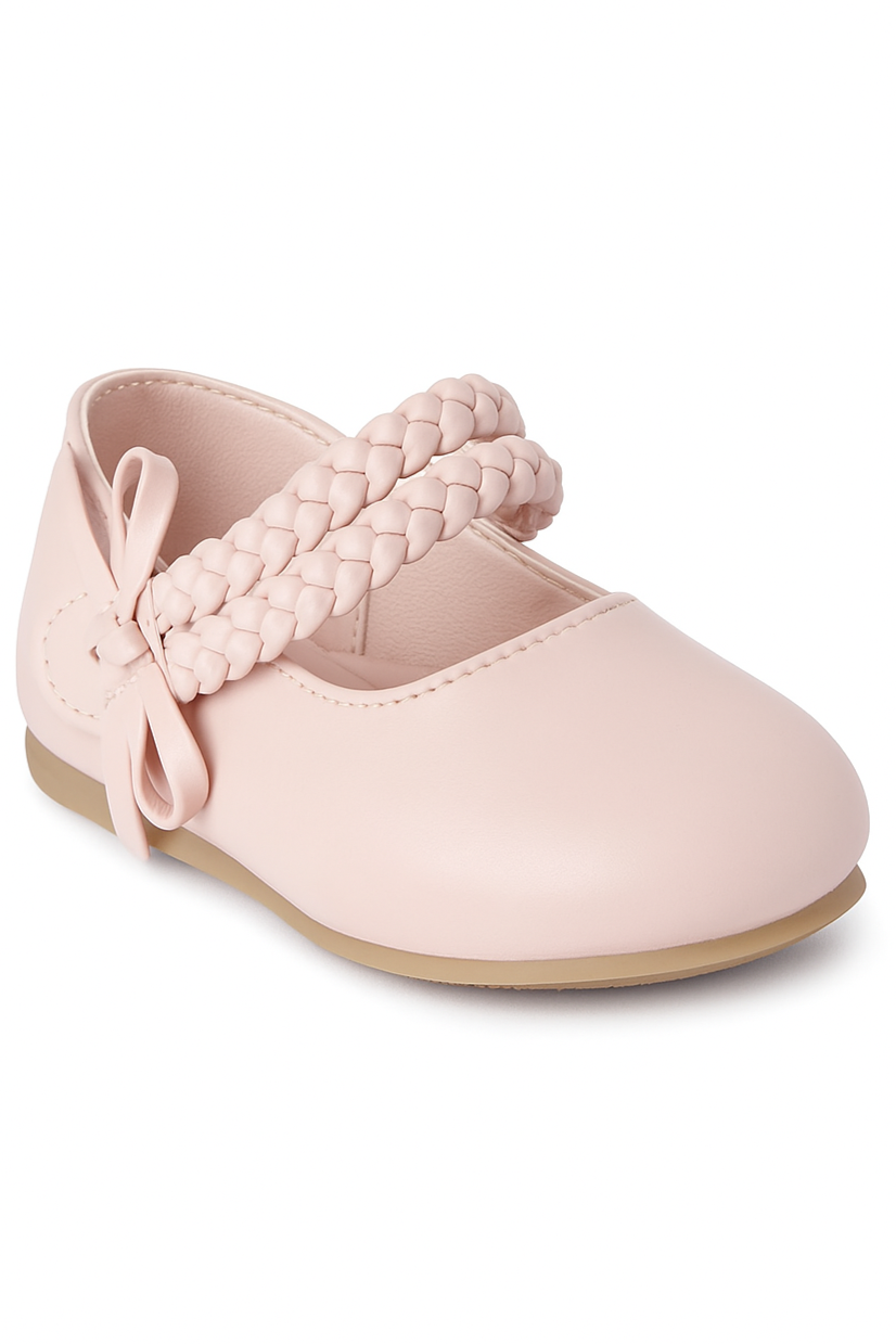 Little Girls’ Braided Strap Mary Jane Shoes with Bow - OPHELIA - Pink Side Picture