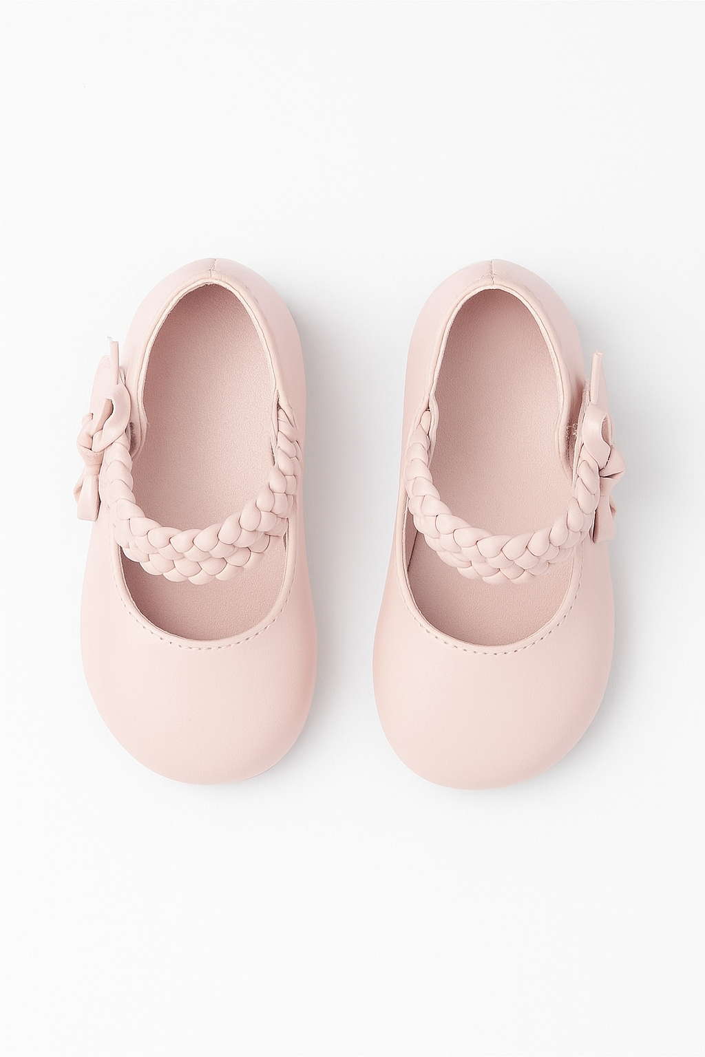 Little Girls’ Braided Strap Mary Jane Shoes with Bow - OPHELIA - Pink Front Picture