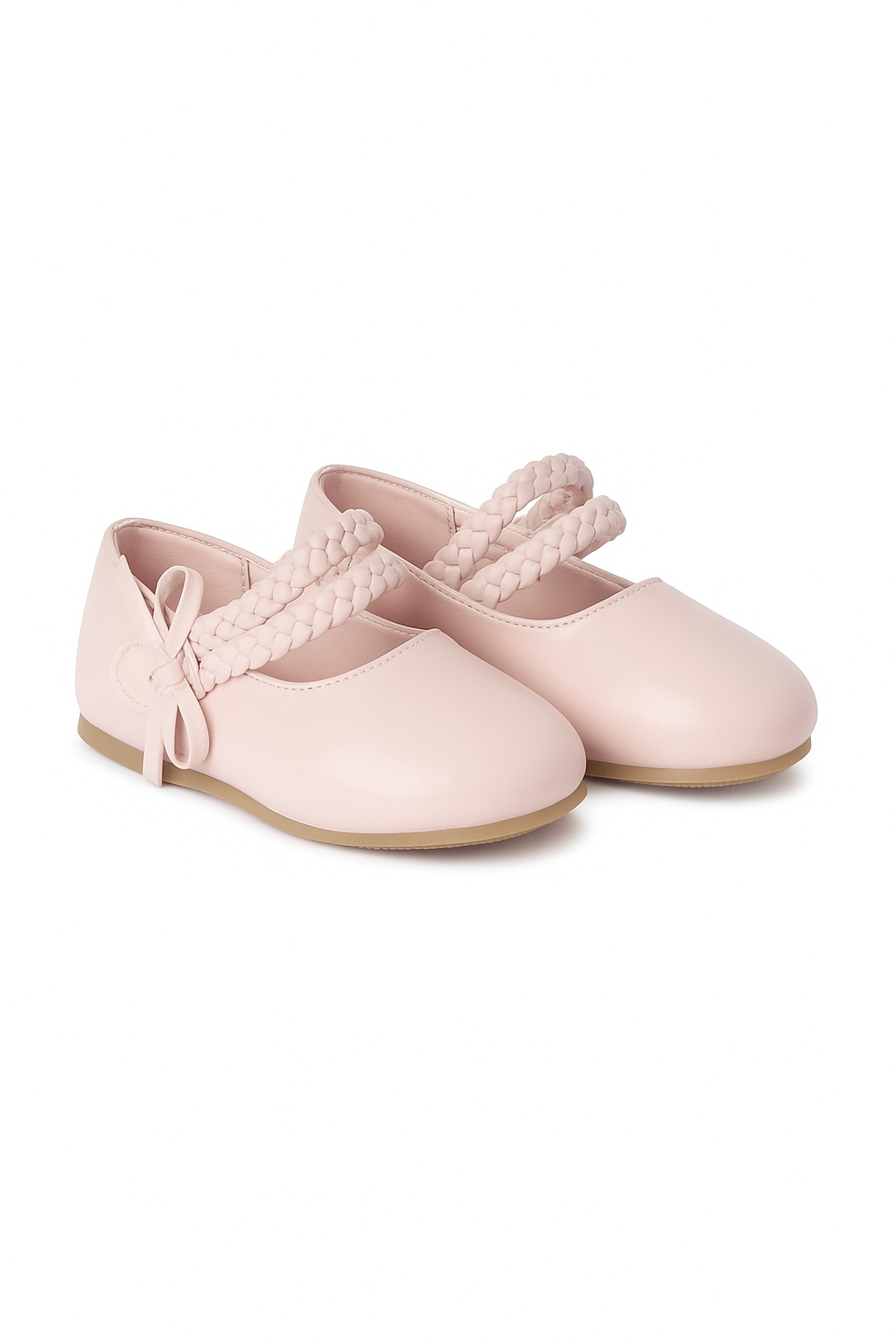Little Girls’ Braided Strap Mary Jane Shoes with Bow - OPHELIA - Pink Pair Side Picture