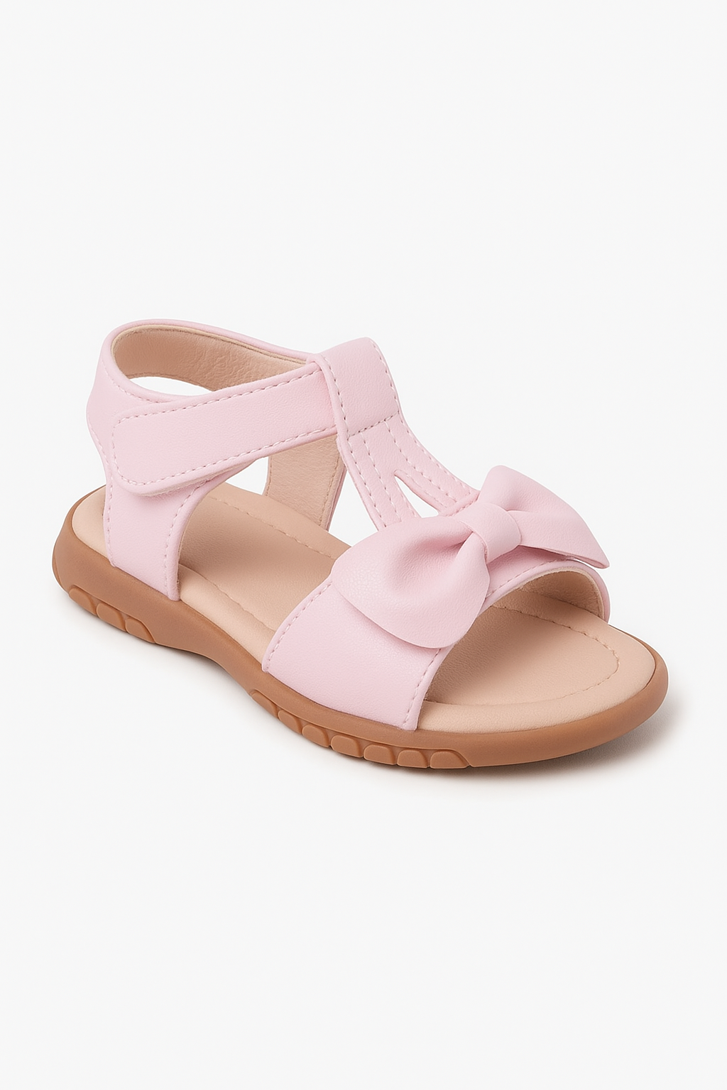 Little Girls’ T-Bar Sandal Shoes with Bow - MATILDA - Pink Side Picture