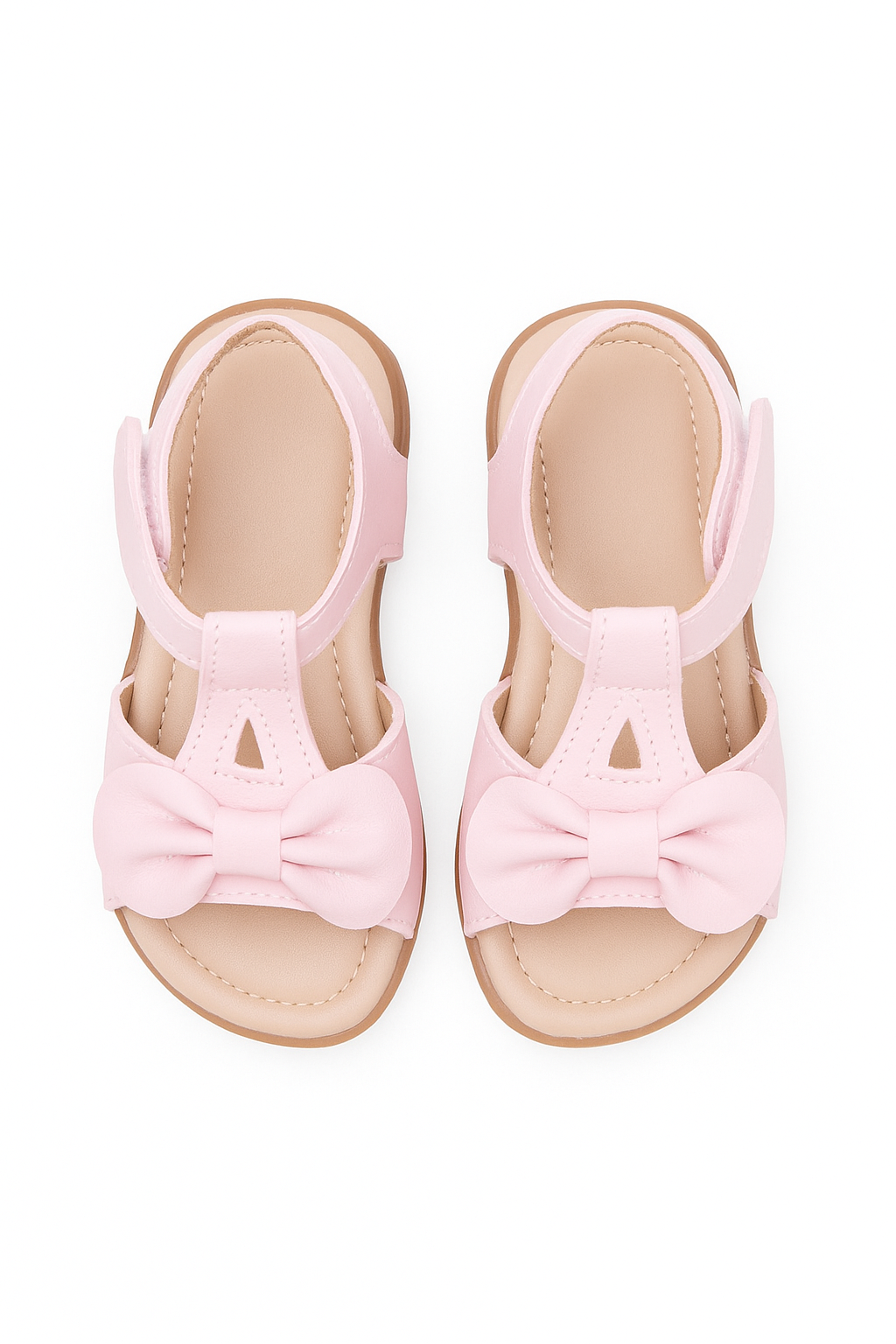 Little Girls’ T-Bar Sandal Shoes with Bow - MATILDA - Pink Front Picture