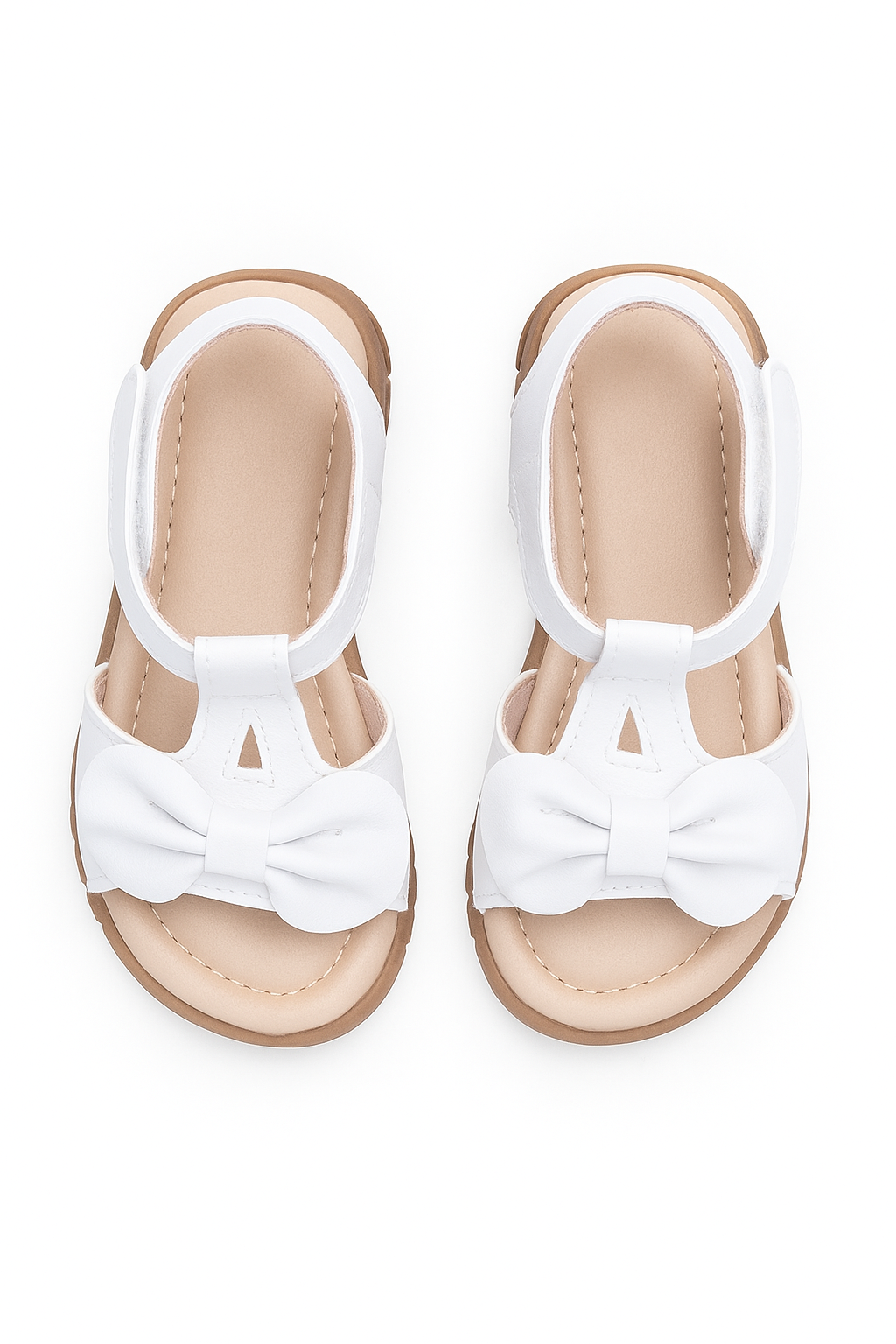 Little Girls’ T-Bar Sandal Shoes with Bow - MATILDA - White Front Picture