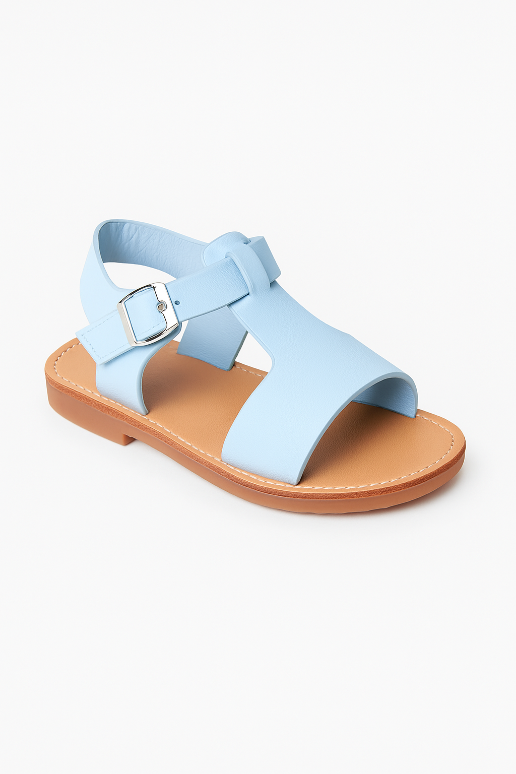 Little Girls’ T-Bar Sandal Shoes with Buckle Closure - WYATT - Blue Side Picture