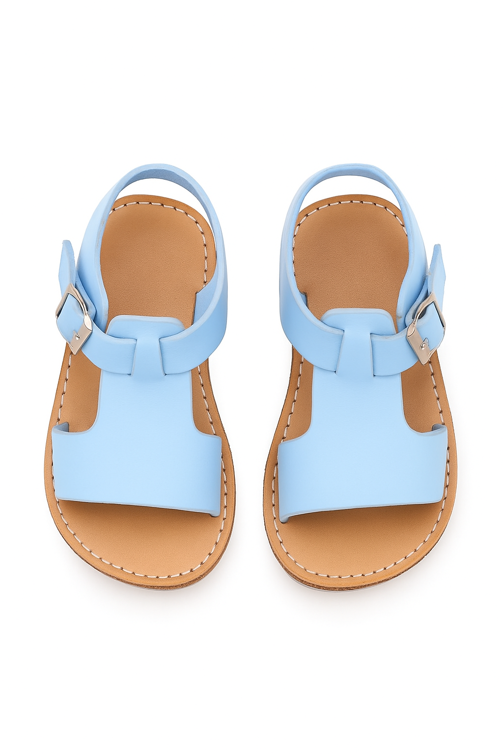 Little Girls’ T-Bar Sandal Shoes with Buckle Closure - WYATT - Blue Front Picture