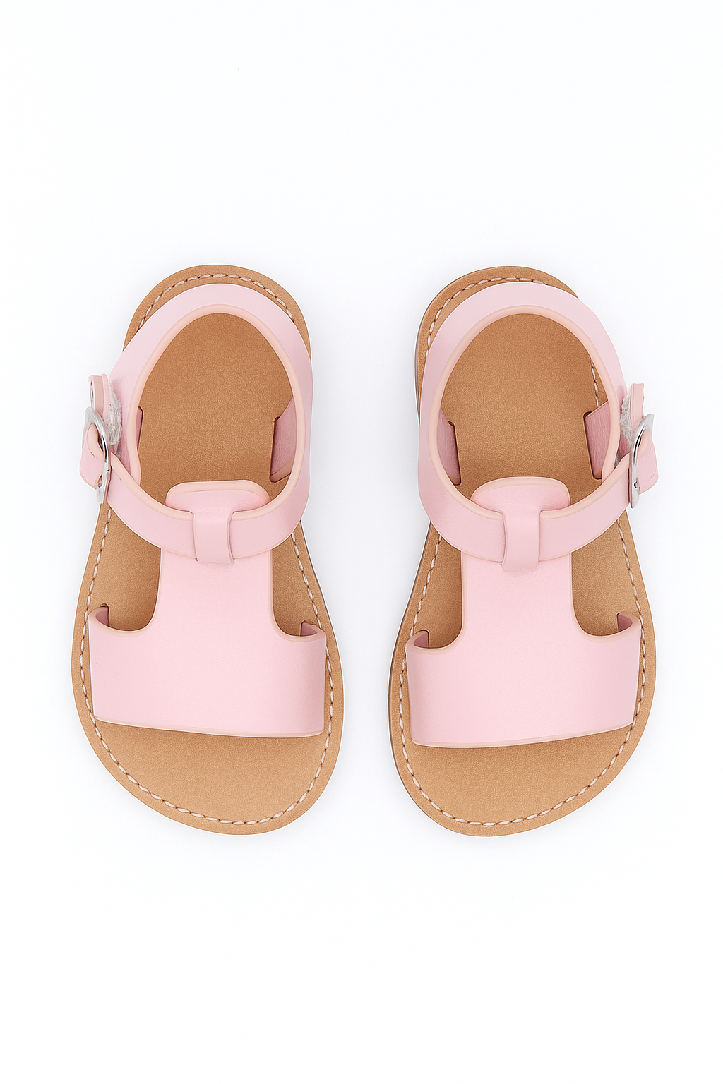 Little Girls’ T-Bar Sandal Shoes with Buckle Closure - WYATT - Pink Front Picture