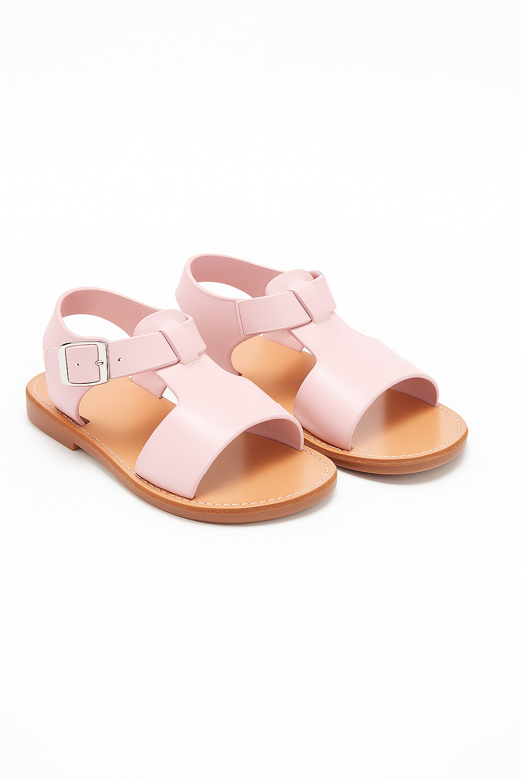 Little Girls’ T-Bar Sandal Shoes with Buckle Closure - WYATT - Pink Pair side Picture