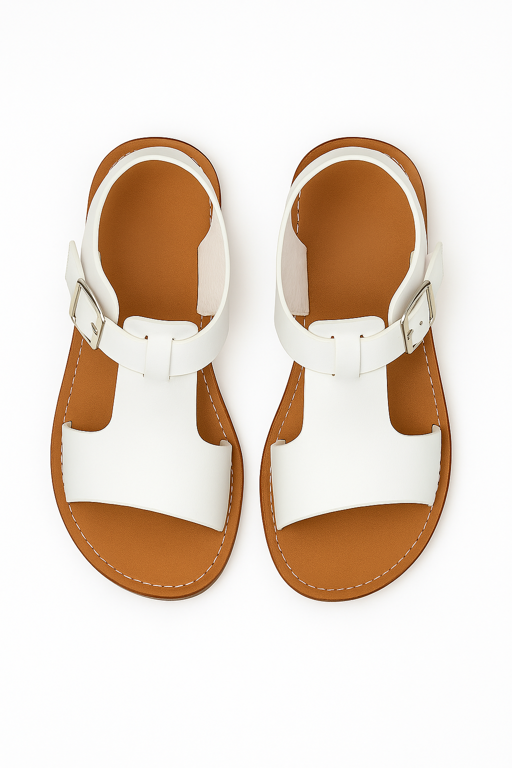 Little Girls’ T-Bar Sandal Shoes with Buckle Closure - WYATT - White Front Picture