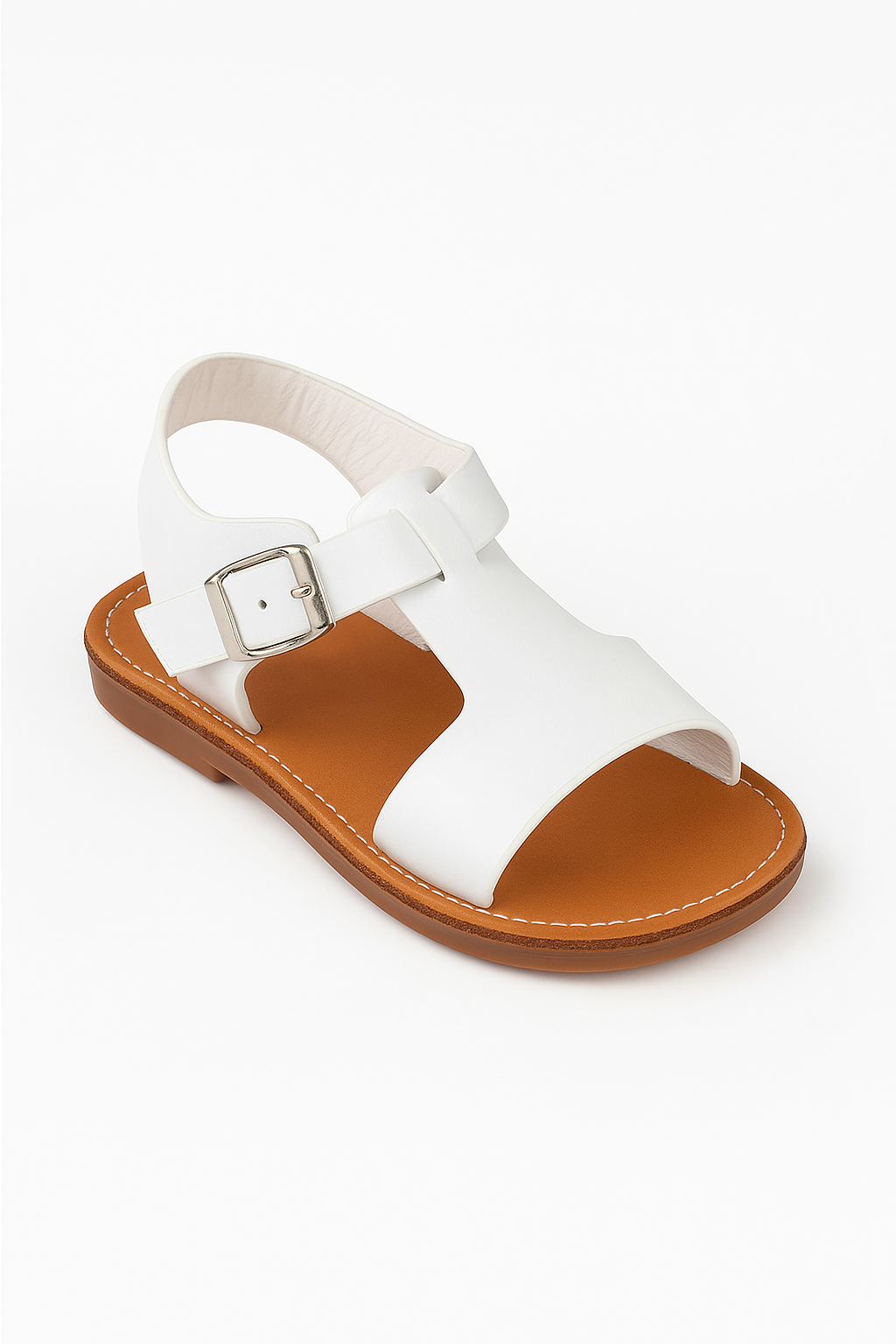 Little Girls’ T-Bar Sandal Shoes with Buckle Closure - WYATT - White Side Picture