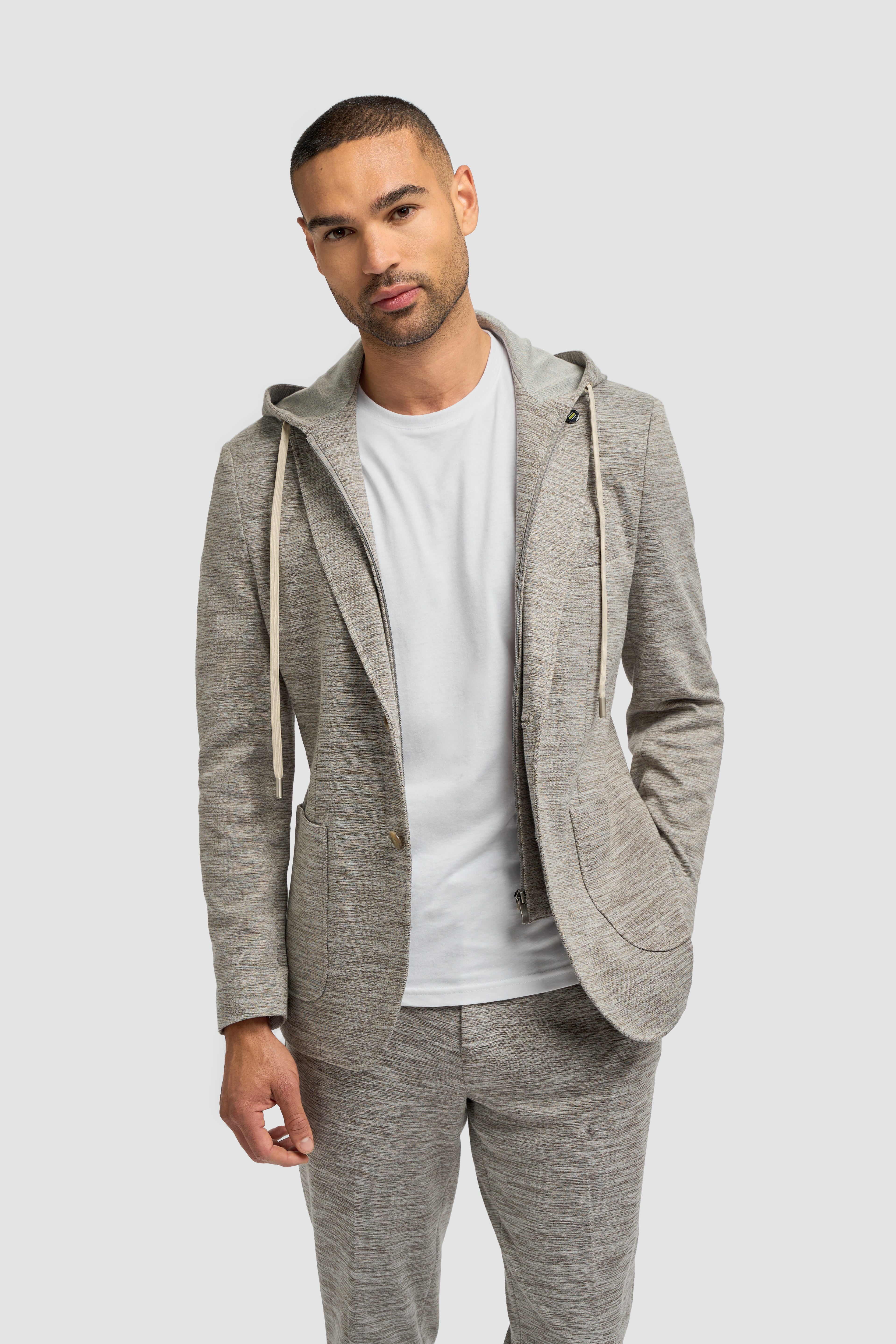 Men’s 2-Piece Cotton Blend Casual Suit - Columbus - Taupe Grey Front Open Picture