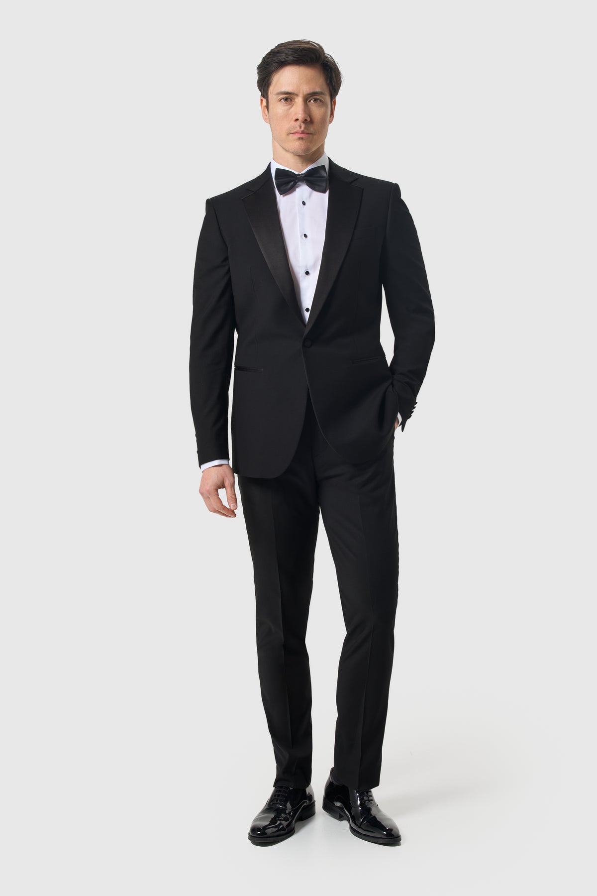 Conjunto de esmoquin de gala Cavani Malibu Negro para hombre, de 2 piezas, con solapa de muesca de satén