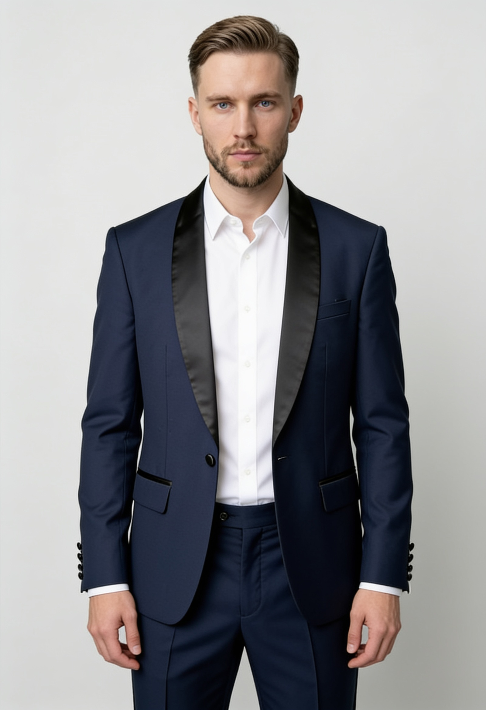 Traje de cena de hombre de 2 piezas con solapa chal - Estilo WILLIAM AZUL MARINO