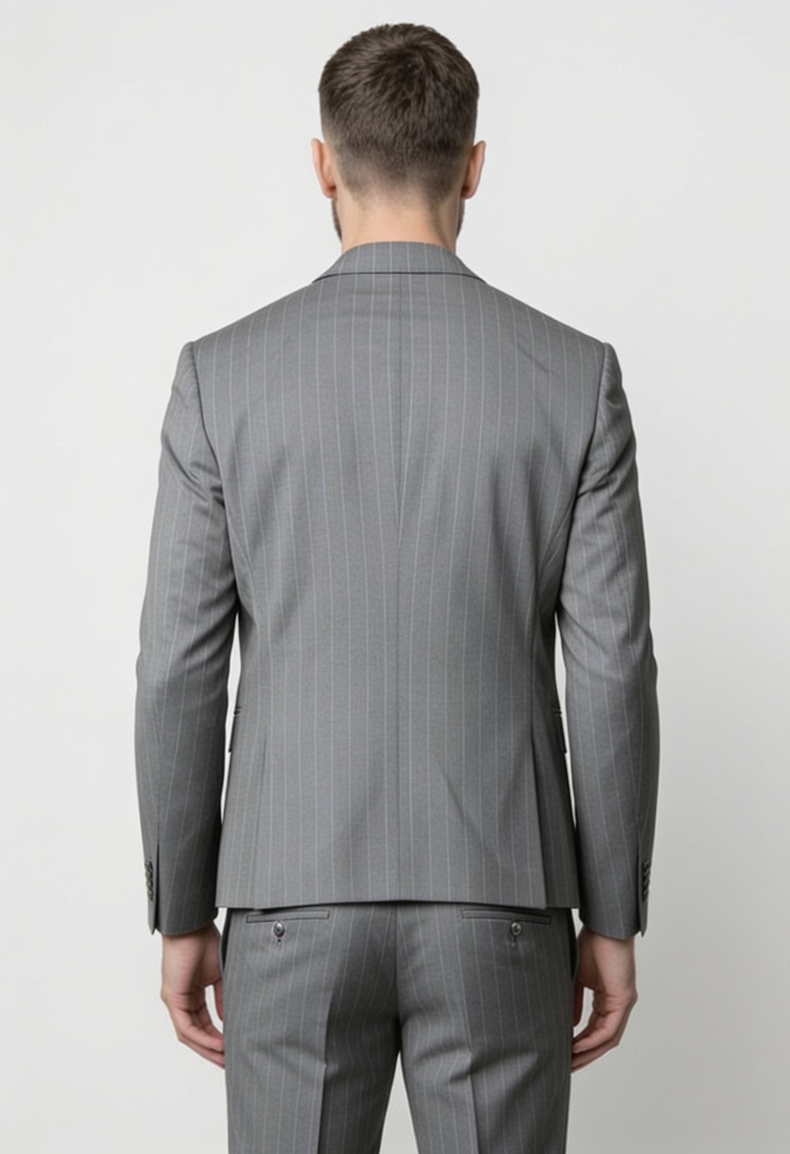 Costume pour homme en laine à rayures fines, 2 pièces, croisé - Modèle LENNOX GRIS