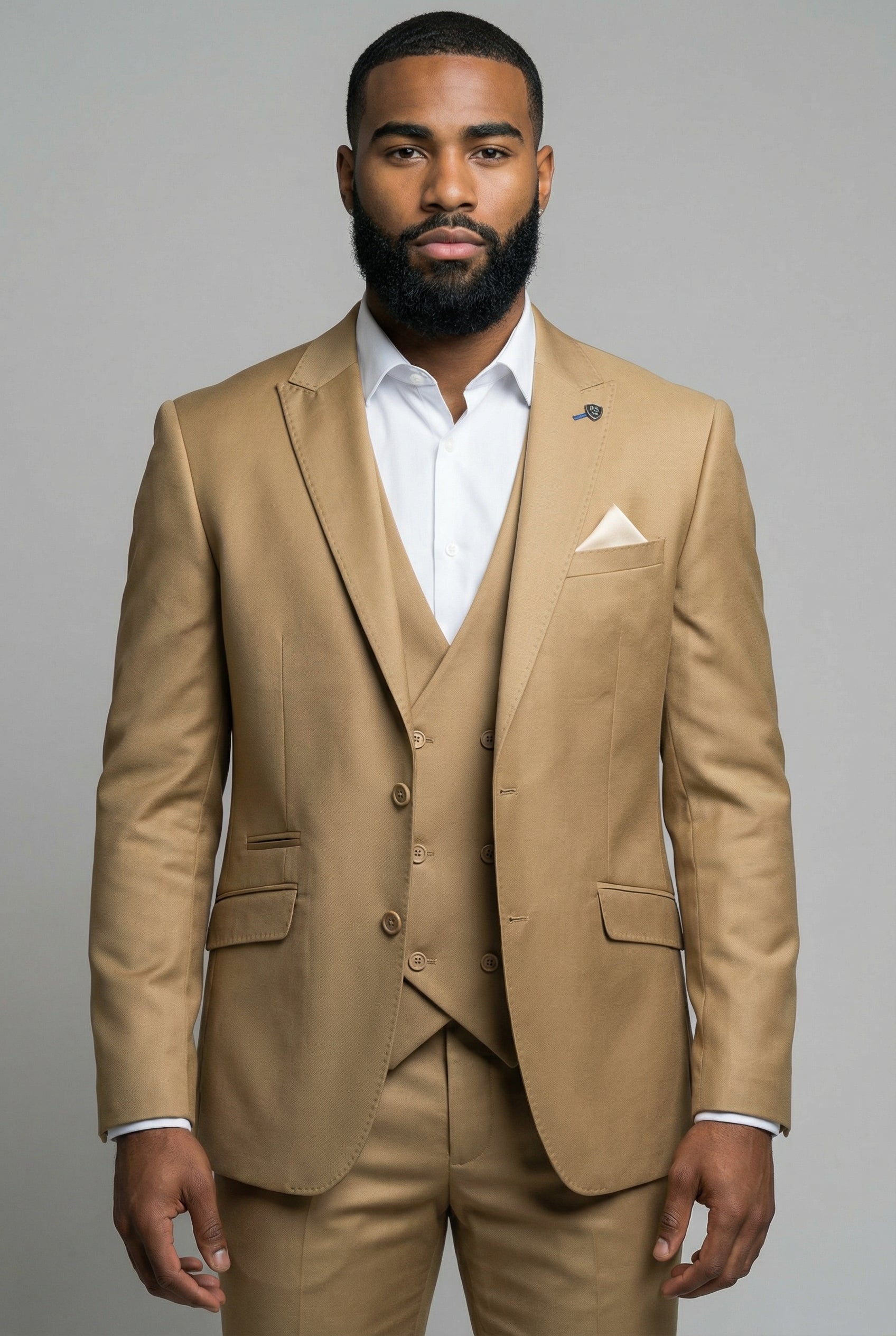 Men’s 3-Piece Formal Suit with Double Breasted Waistcoat - Jason - Mustard Model Picture