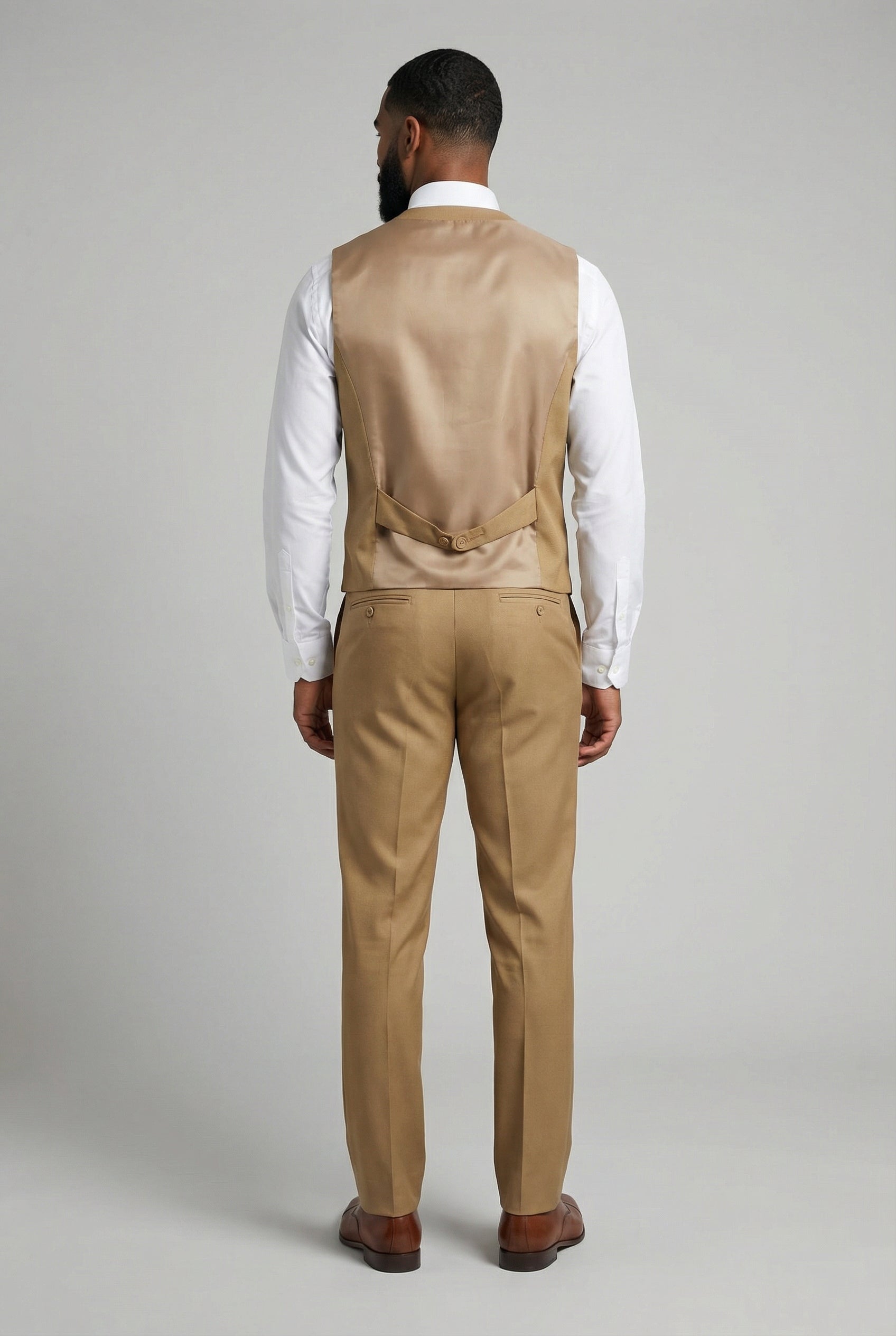 Men’s 3-Piece Formal Suit with Double Breasted Waistcoat - Jason - Mustard Model Back Picture without blazer