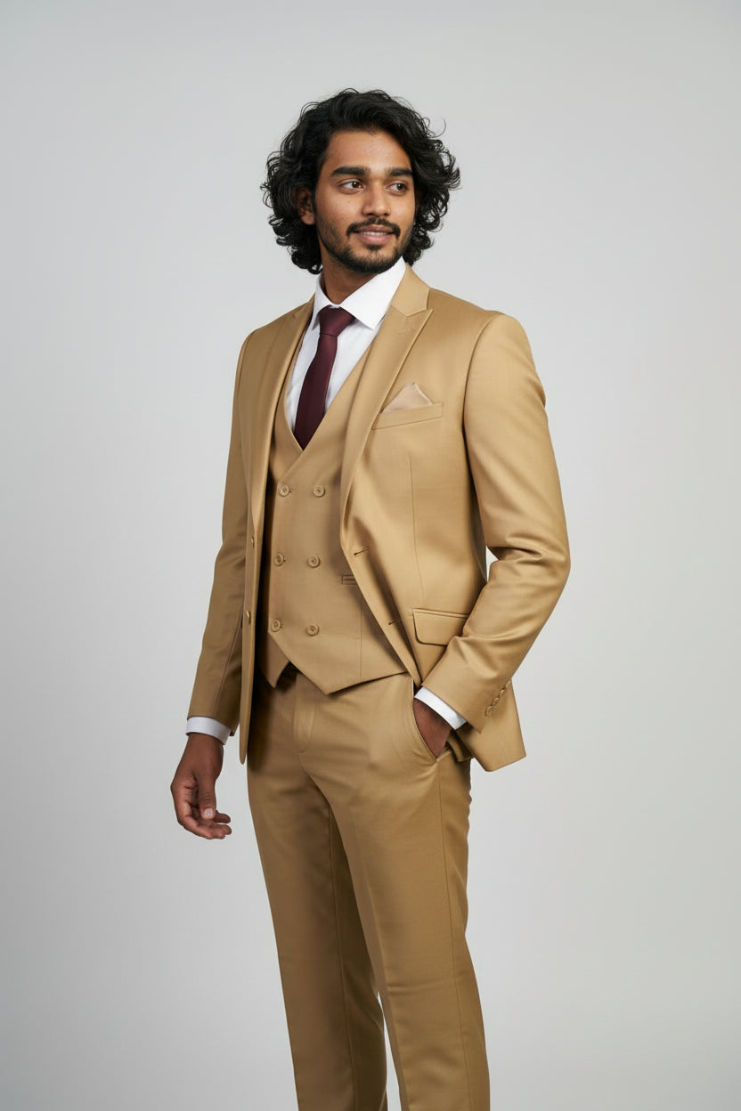 Men’s 3-Piece Formal Suit with Double Breasted Waistcoat - Jason - Mustard Side Picture