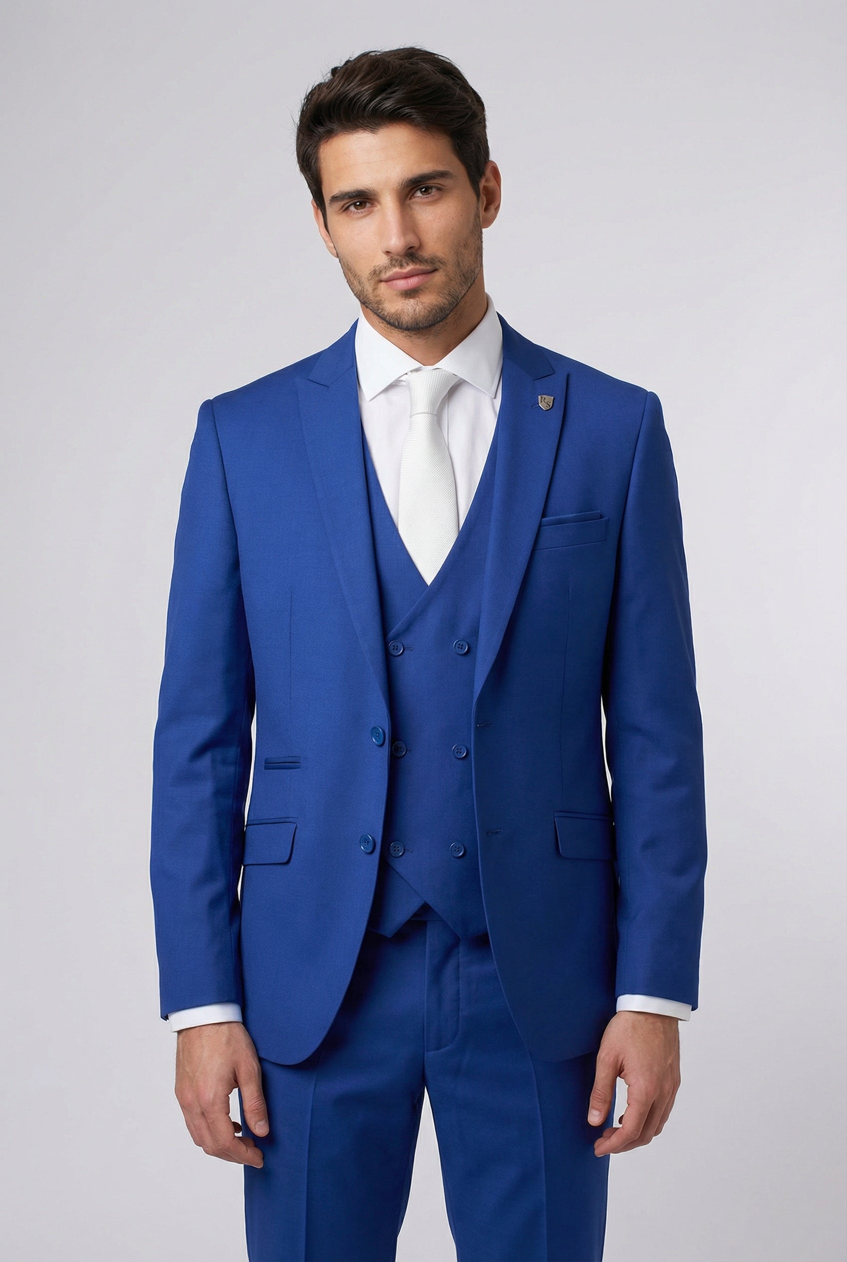 Men’s 3-Piece Formal Suit with Double Breasted Waistcoat - Roman - Blue Model Picture