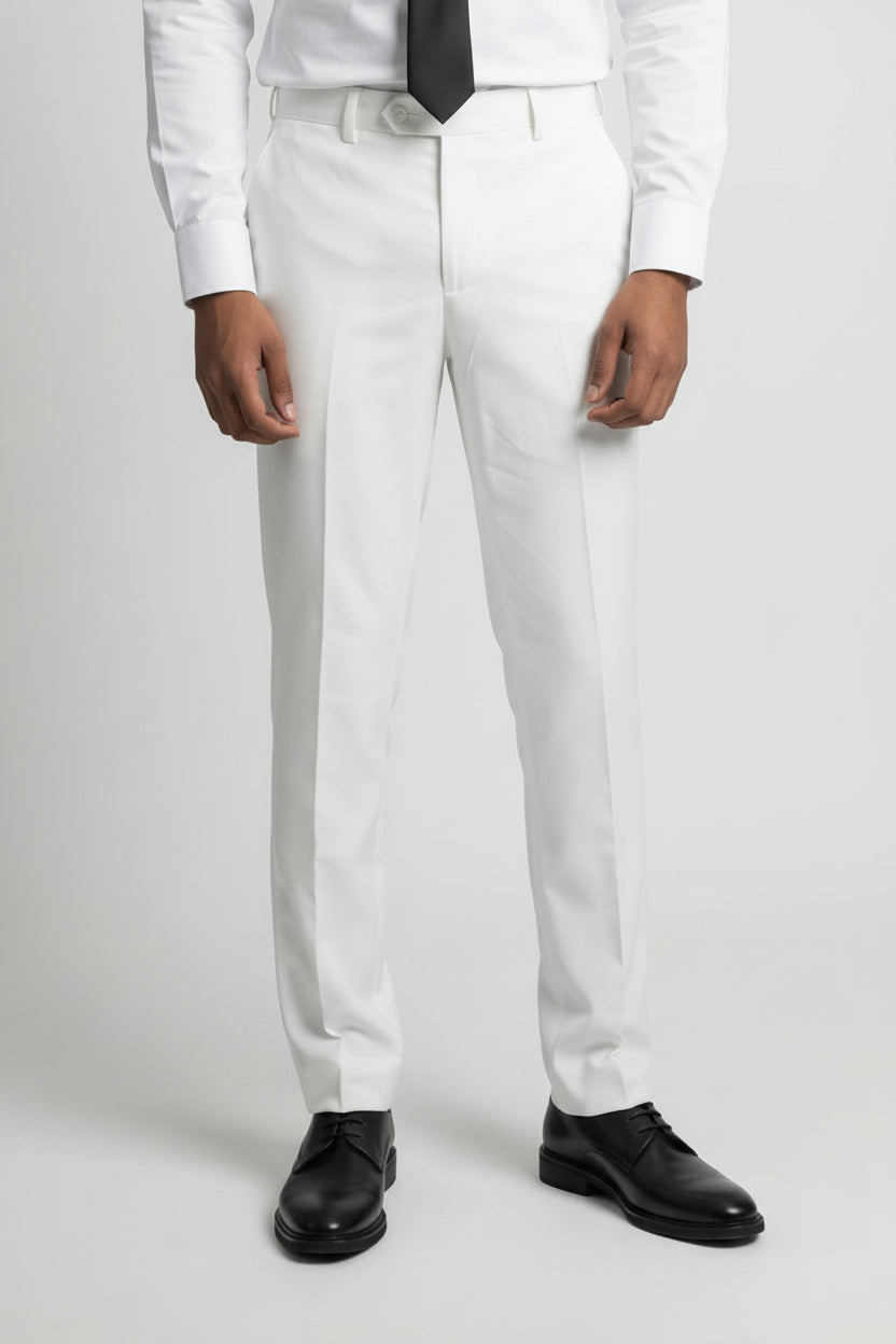 Men’s 3-Piece Formal Suit with Double Breasted Waistcoat - Santiago - Off White Trousers Picture