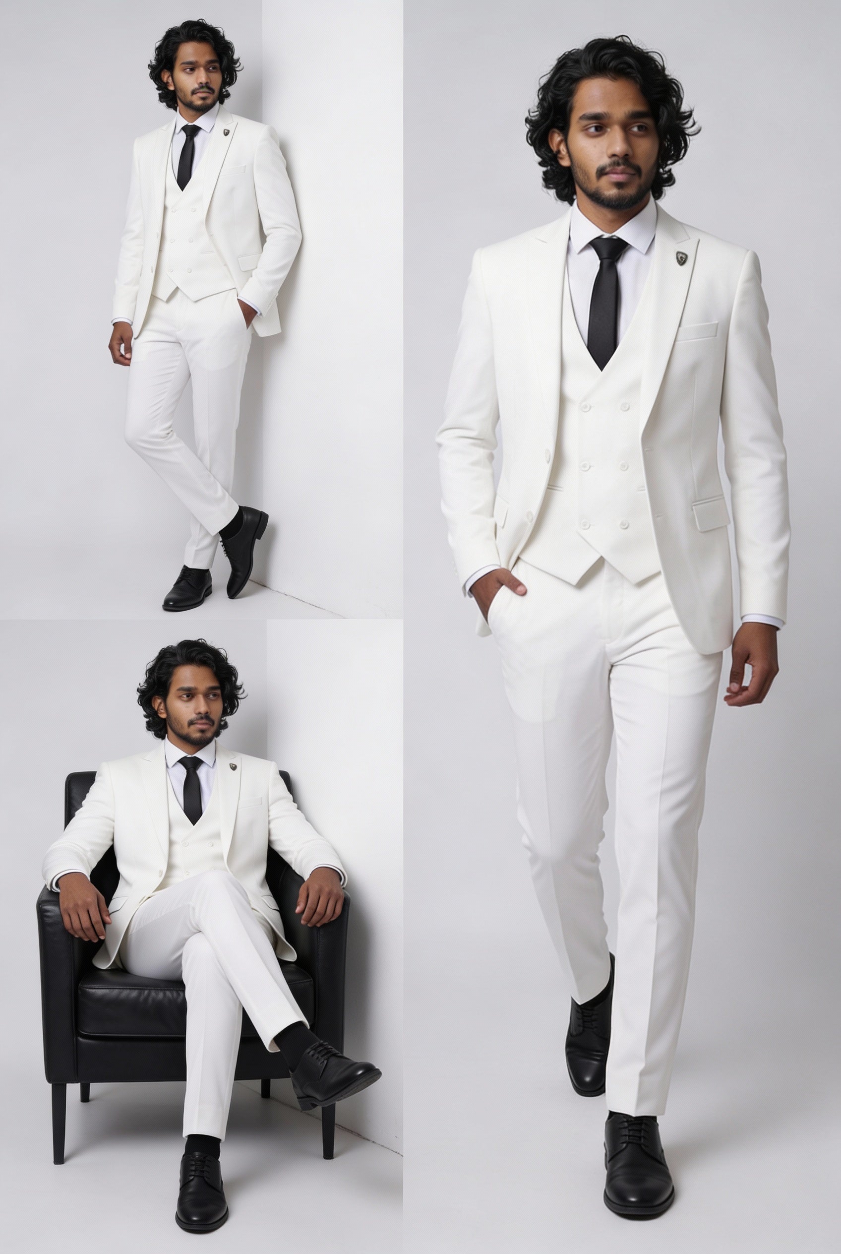 Men’s 3-Piece Formal Suit with Double Breasted Waistcoat - Santiago - Off White