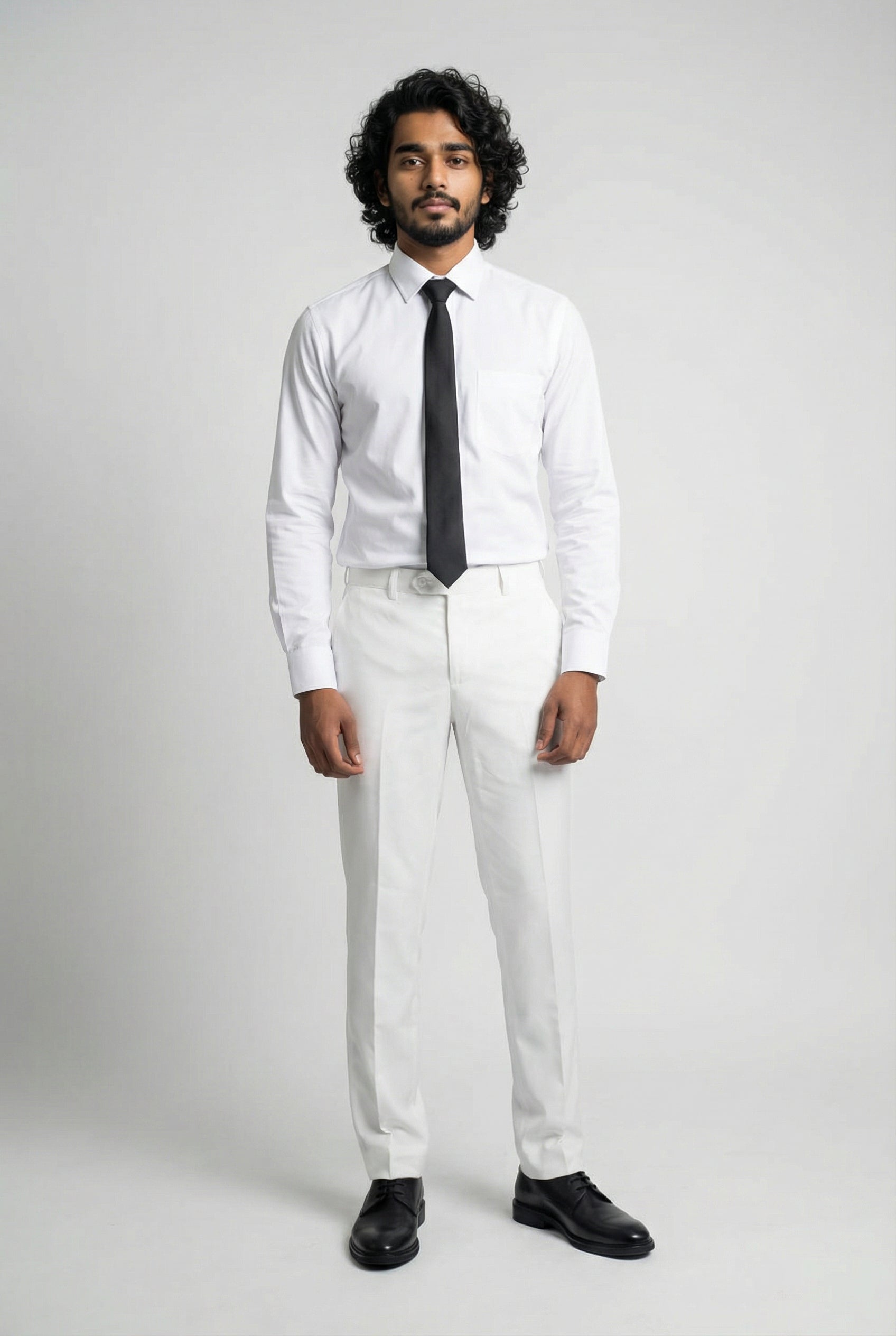 Men’s 3-Piece Formal Suit with Double Breasted Waistcoat - Santiago - Off White Model Trousers Picture