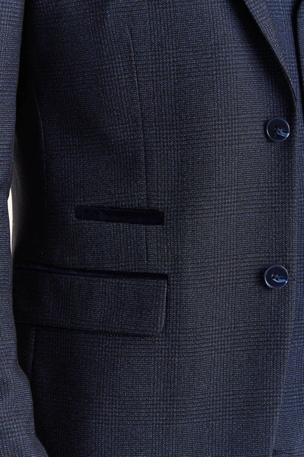 Men’s 3-Piece Glen Check Formal Suit - Regent - Navy Detail Picture