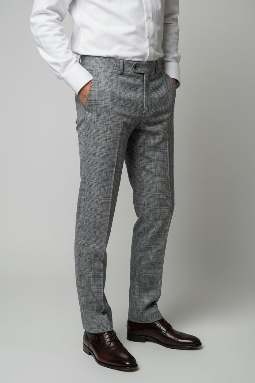 Men’s 3-Piece Glen Check Suit - Parker - Stone Grey Trousers Picture