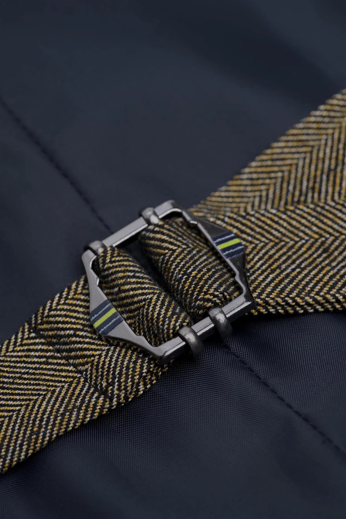 Men’s 3-Piece Herringbone Formal Suit - Damon - Sage Green Waistcoat Back Detayil Picture