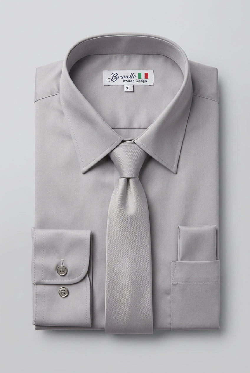 Men’s 3-Piece Long Sleeve Formal Shirt Set - Brunella - Grey