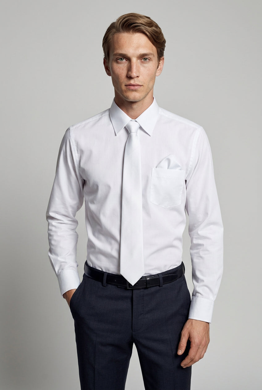 Men’s 3-Piece Long Sleeve Formal Shirt Set - Brunella - White Model Picture