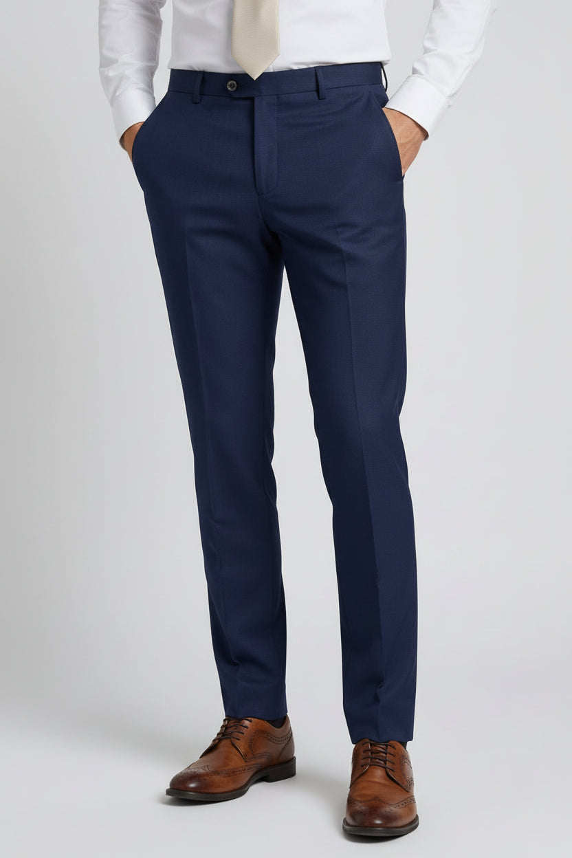 Men’s 3-Piece Tailored Fit Formal Suit - Belmont - Navy Trousers Front Picture
