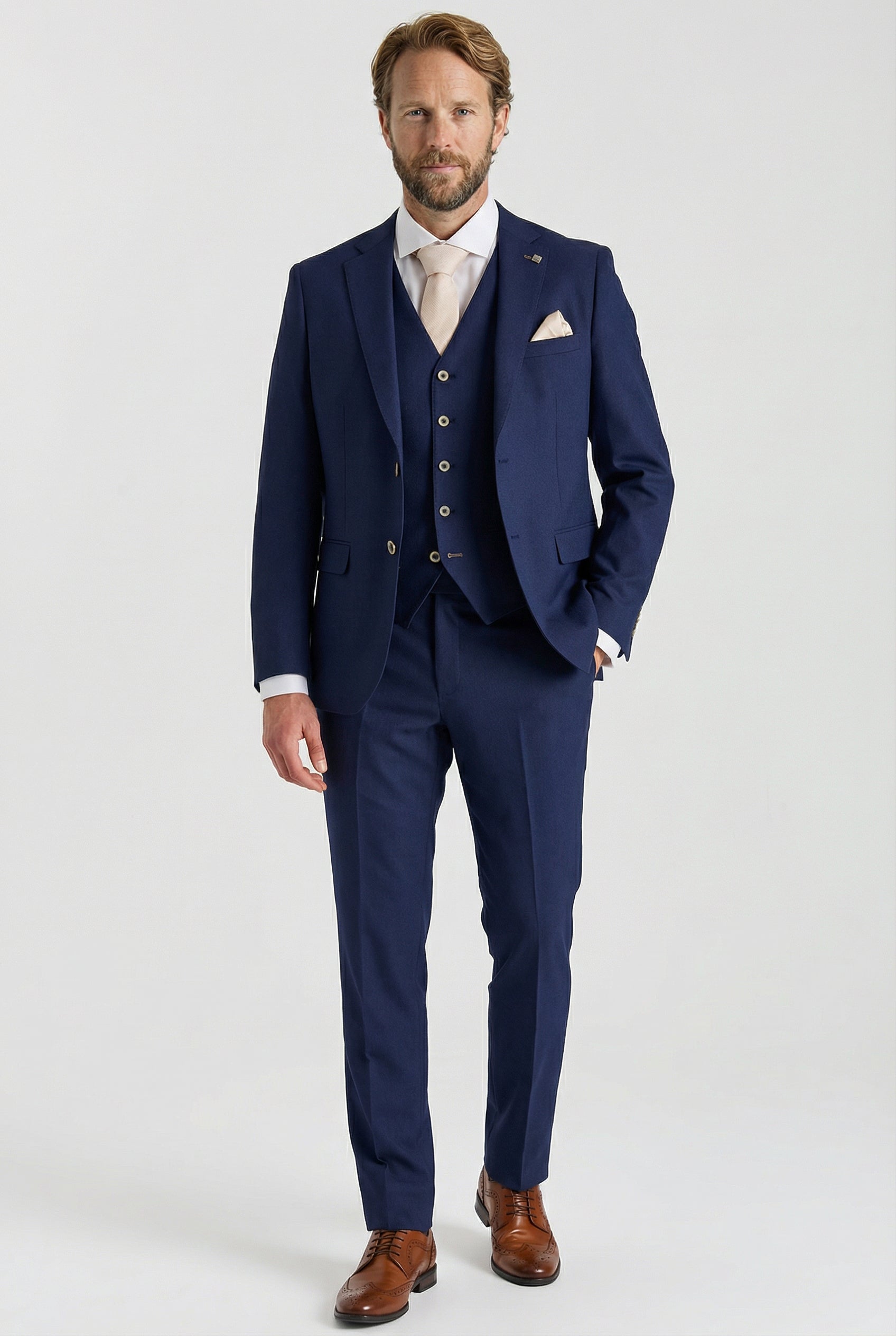 Men’s 3-Piece Tailored Fit Formal Suit - Belmont - Navy Model Front Picture