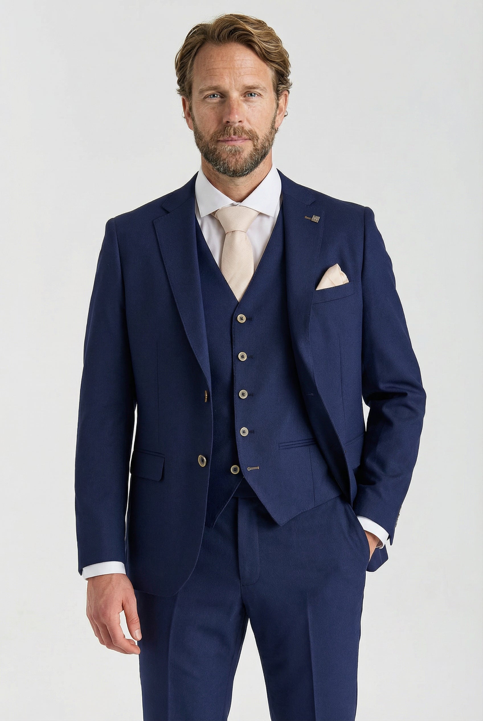 Men’s 3-Piece Tailored Fit Formal Suit - Belmont - Navy Model Picture