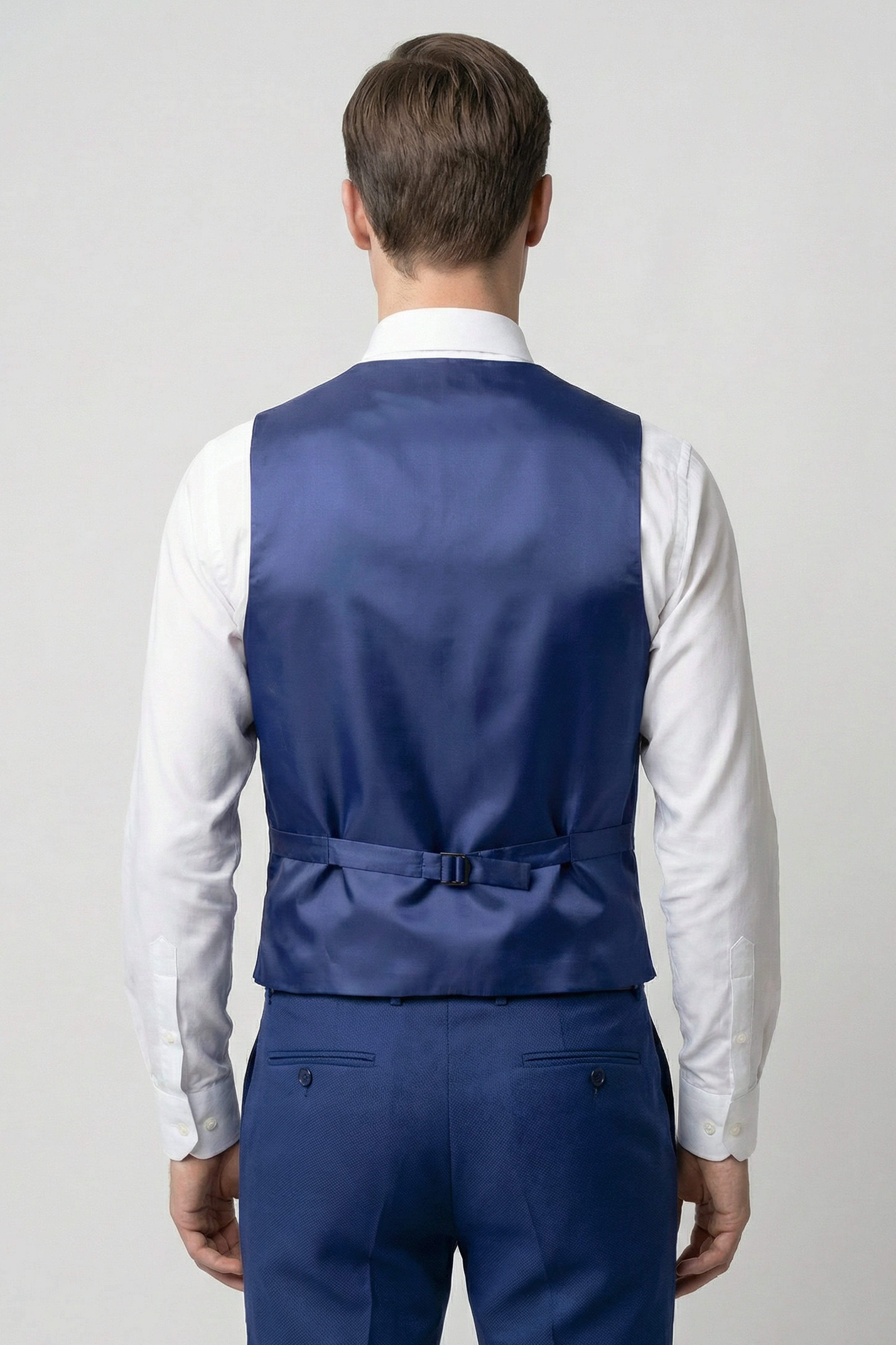 Men’s 2-Piece Textured Formal Suit with Double Breasted Waistcoat - Core - Navy Blue Model Back Picture
