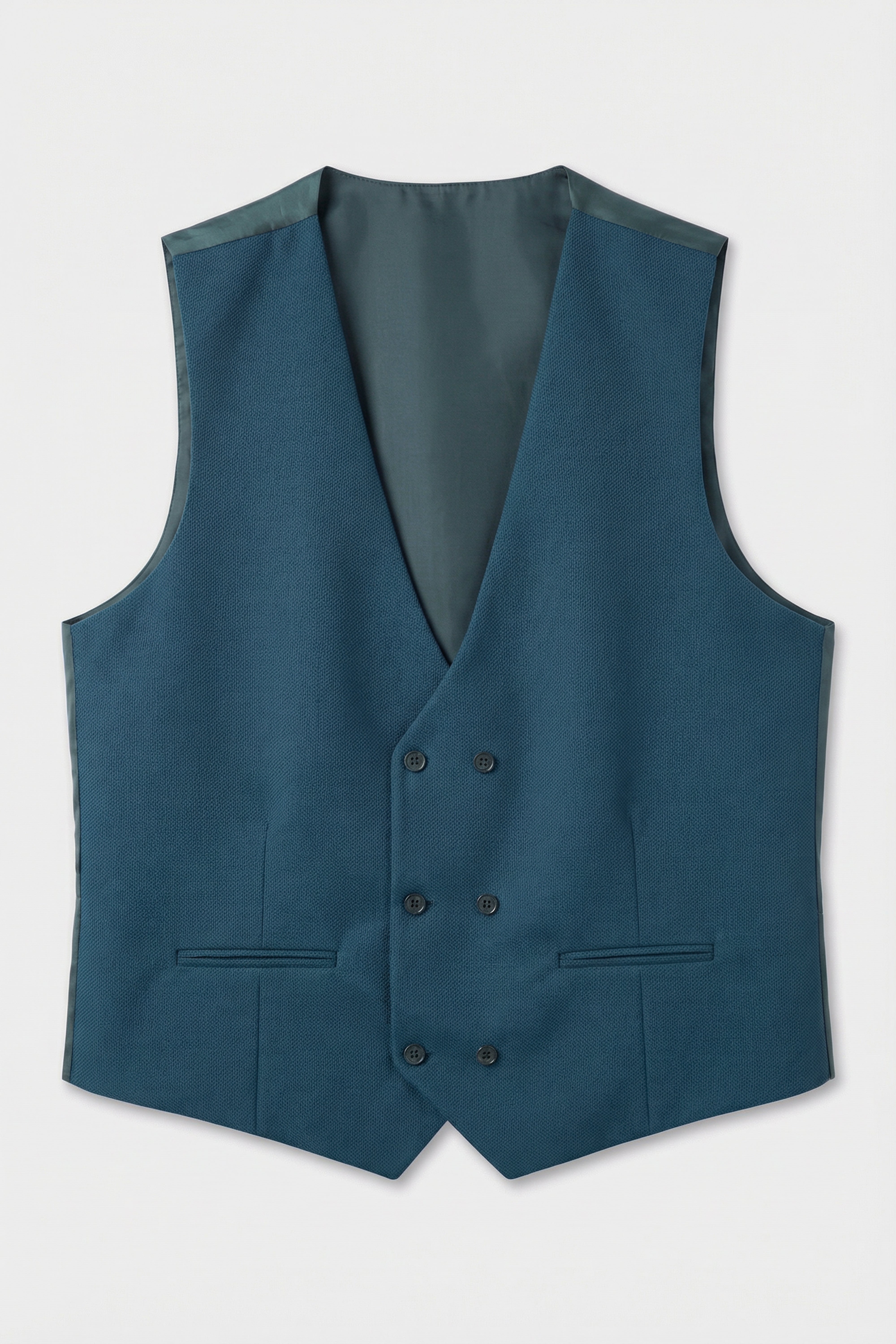 Men’s 3-Piece Textured Formal Suit with Double Breasted Waistcoat - Core - Olive Green Waistcoat Front Picture