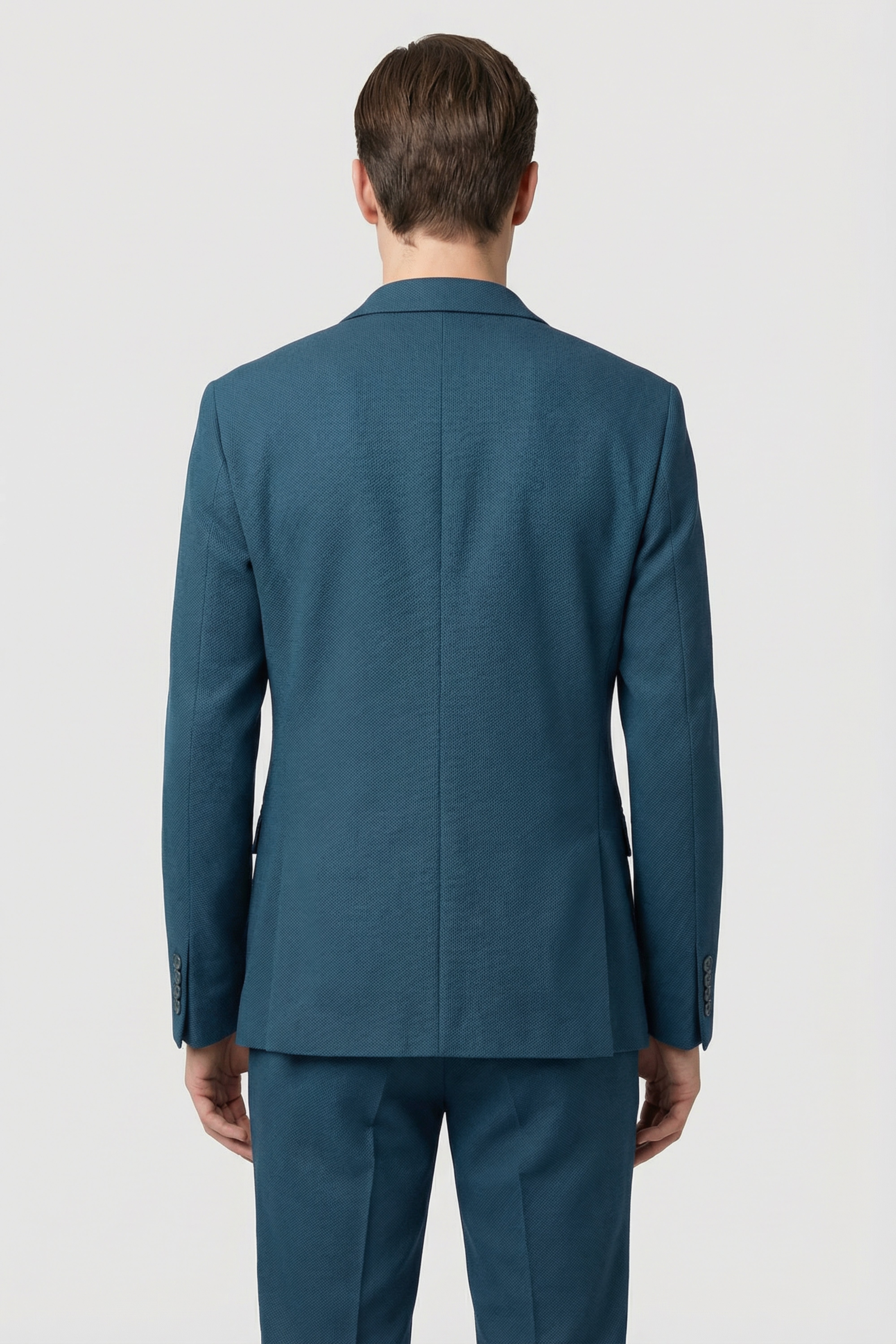 Men’s 3-Piece Textured Formal Suit with Double Breasted Waistcoat - Core - Olive Green Model Back Picture