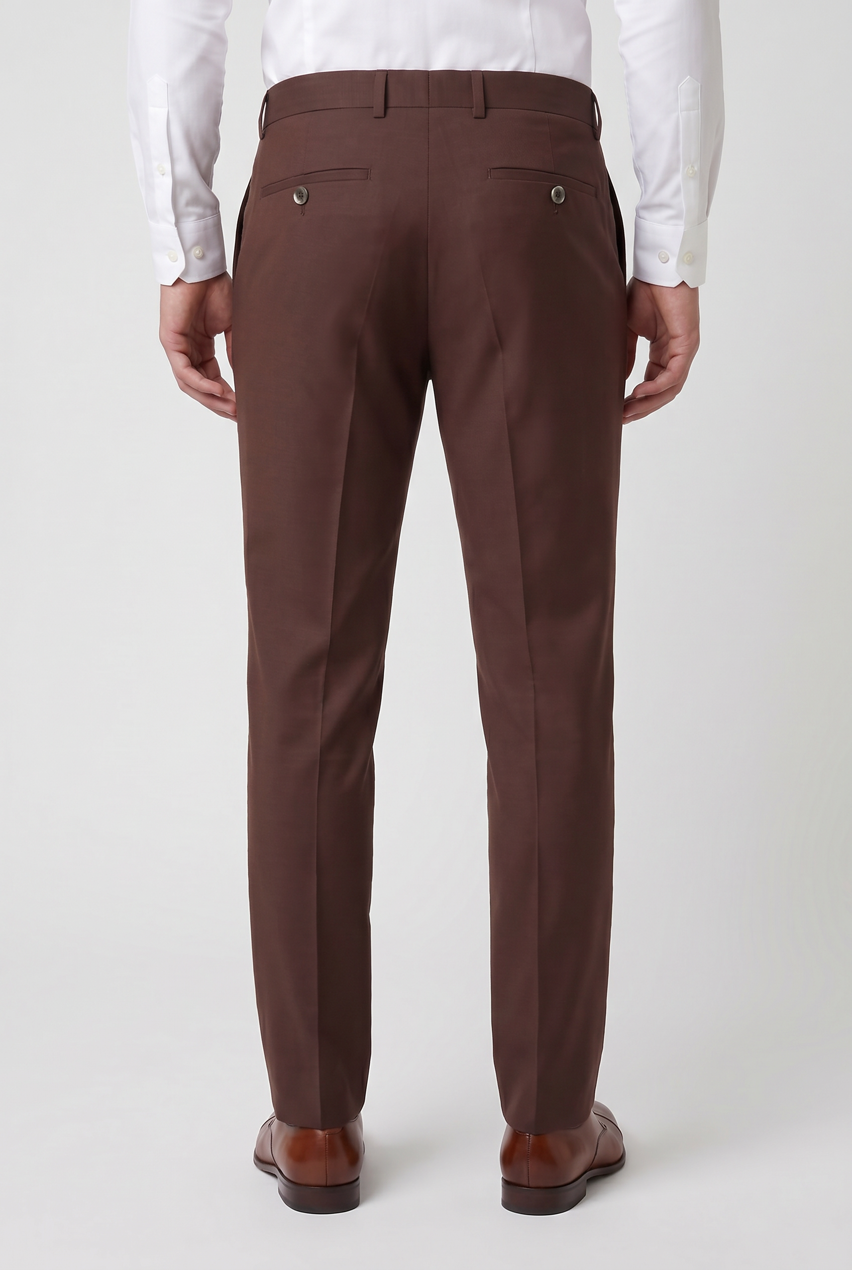 Men’s 3-Piece Wool Blend Formal Suit - Style PEDRO BROWN Model Trousers Back Picture