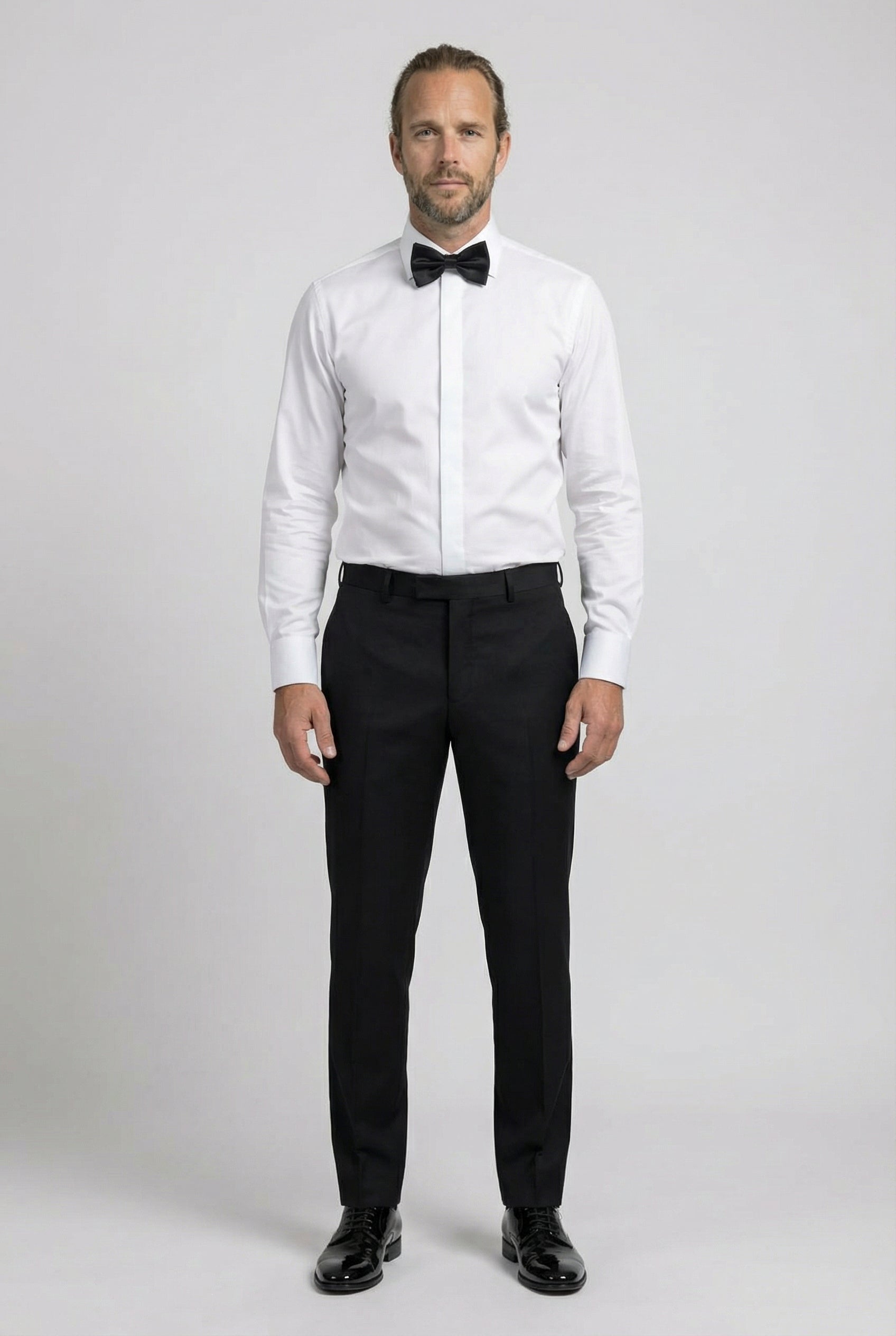 Men’s 4-Piece Cotton Blend Jacquard Tuxedo Suit with Double Breasted Waistcoat - Vincent -Black Trousers Front Picture