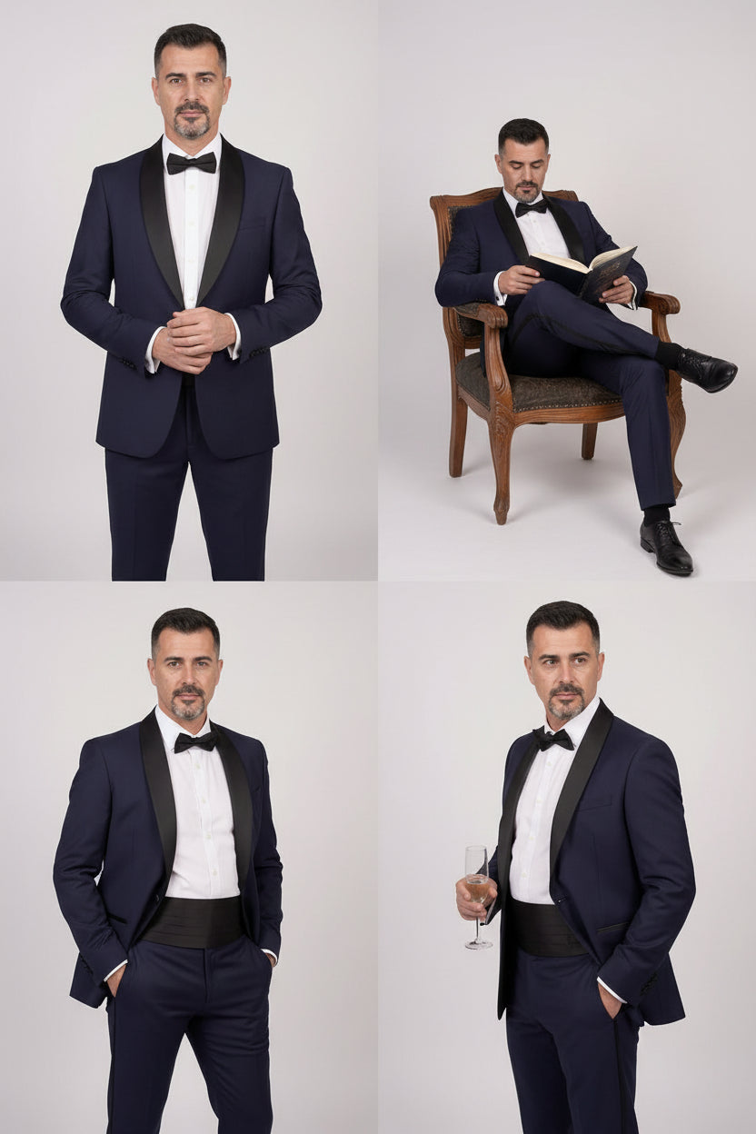 Men’s 4-Piece Shawl Lapel Tuxedo Suit - William - Navy