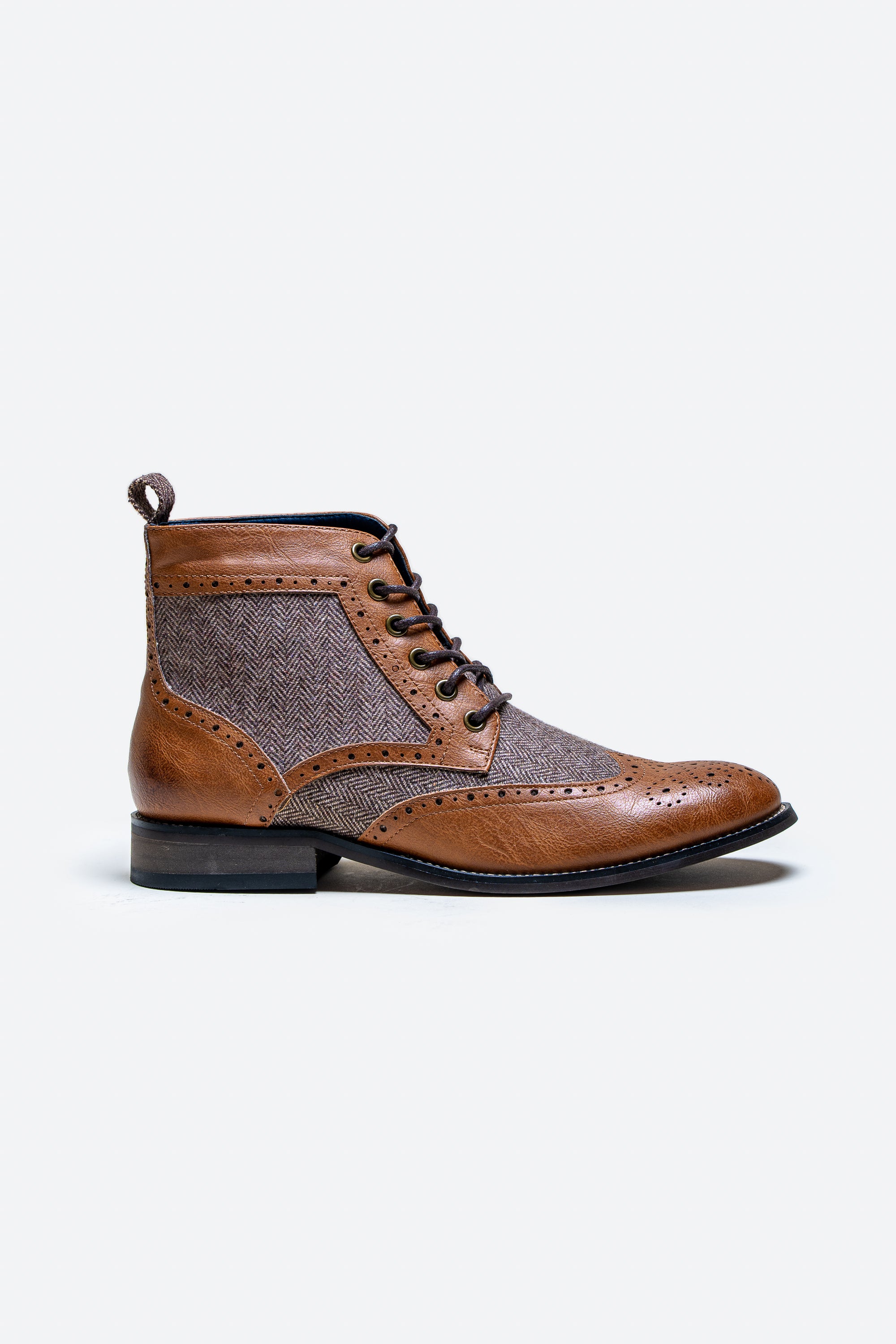 Men's Ankle Boots Lace Up Brogue Shoes - JONES - Tan Side Picture