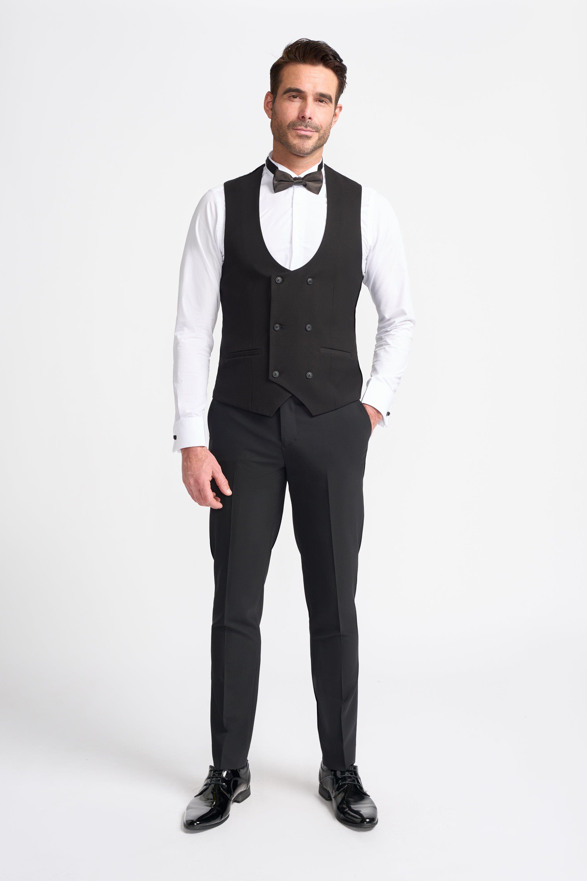 Men's Black Scoop Double-Breasted Waistcoat - MALIBU