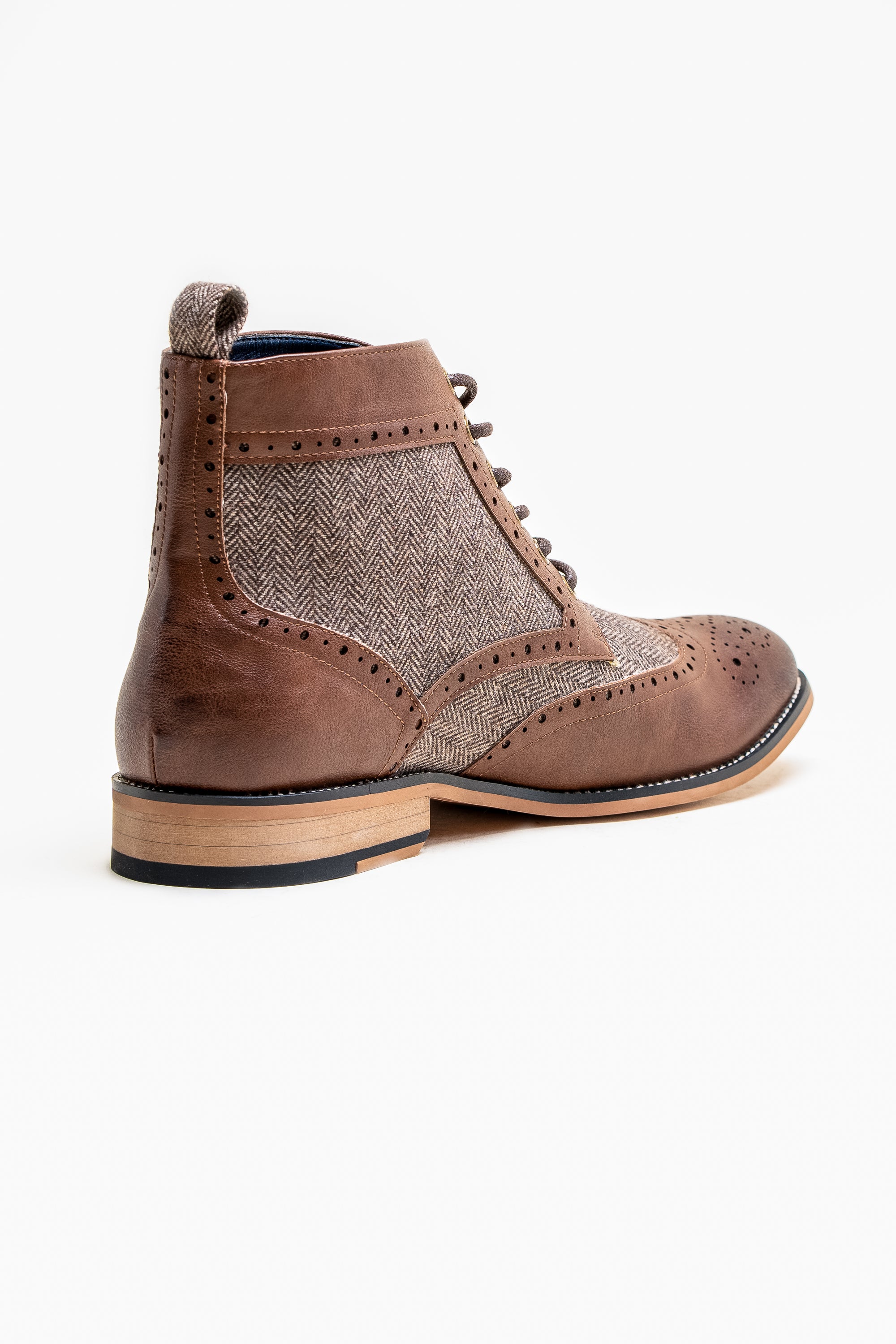 Bottes cheville brogues en tweed marron pour homme en cuir