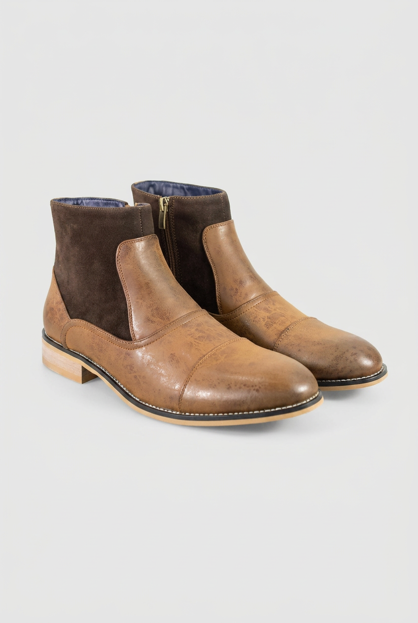 Bottes basses pour homme marron bicolores à bout cap-toe, élégantes et décontractées