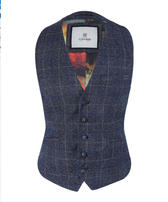 Men’s Navy Check Tweed Slim Fit Waistcoat