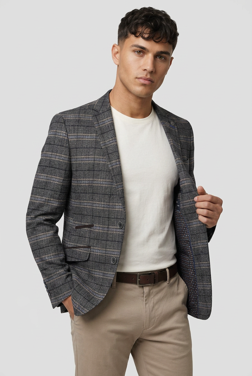 Blazer ajusté à carreaux Gris Charbon pour homme - SEBASTIAN