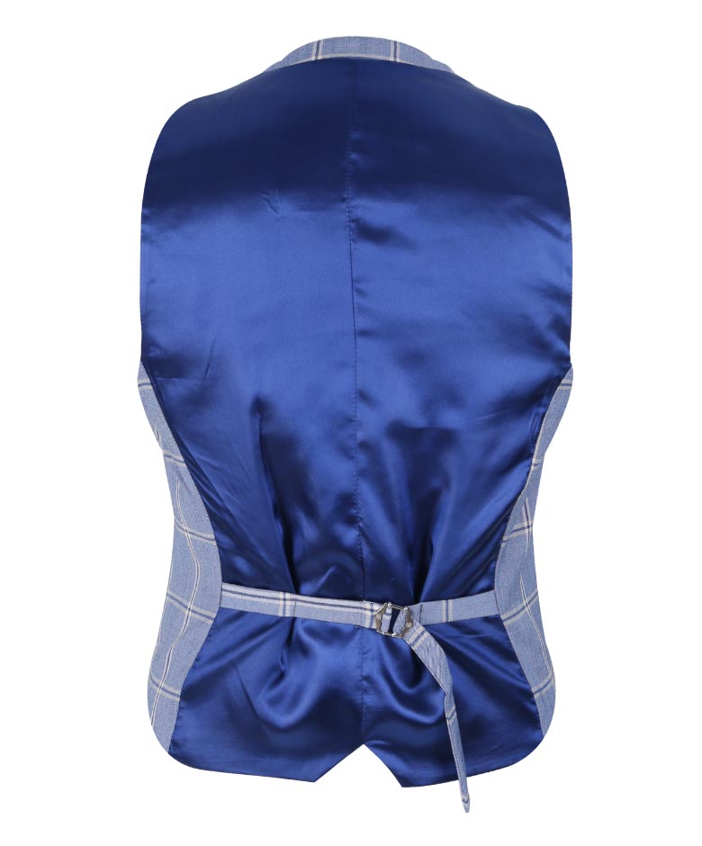 بدلة رجالية من ثلاث قطع بنقشة مربعات - الطراز بارادايس أزرق فاتح